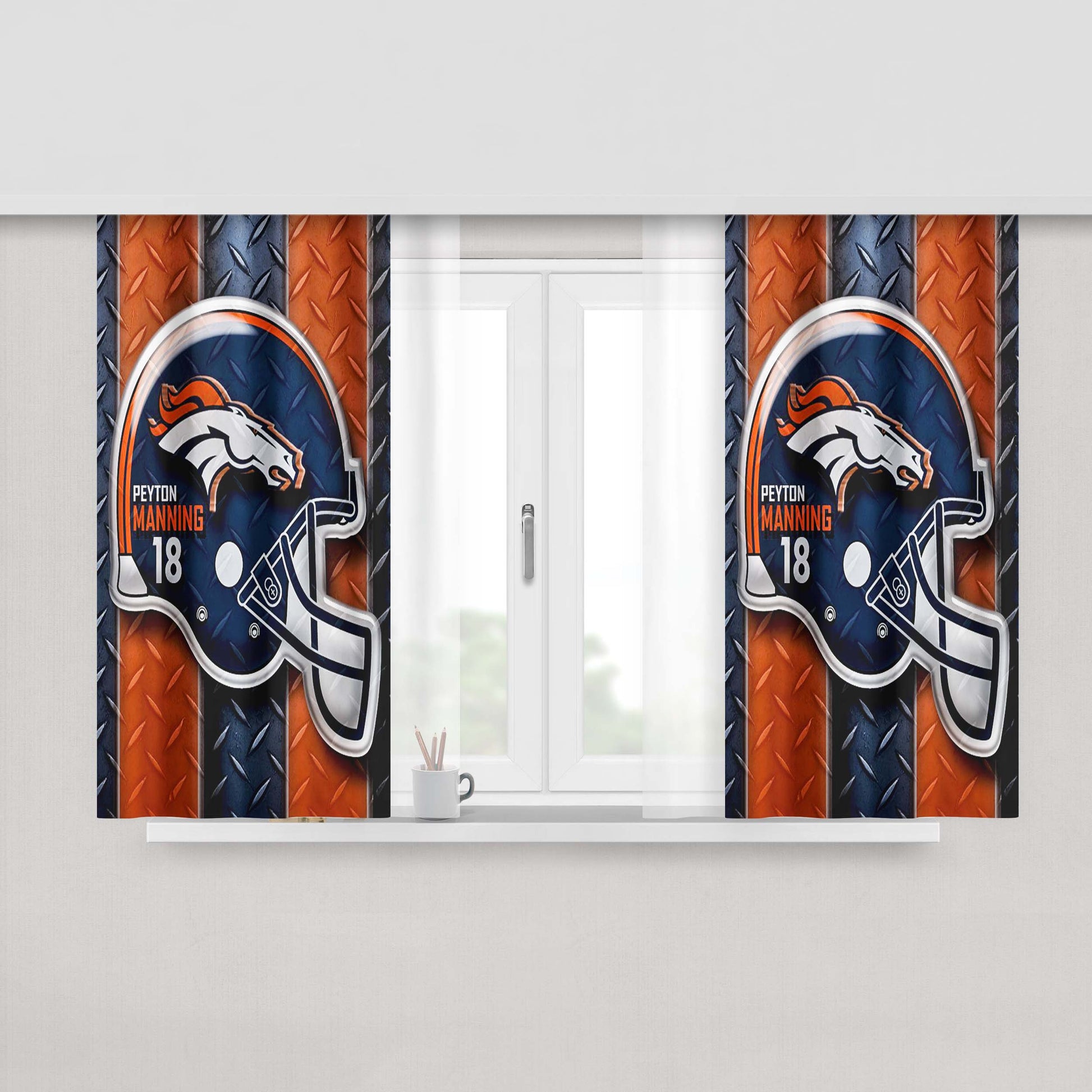 Denver Broncos Football Team Peyton Manning 18 Peach Skin Window Curtains