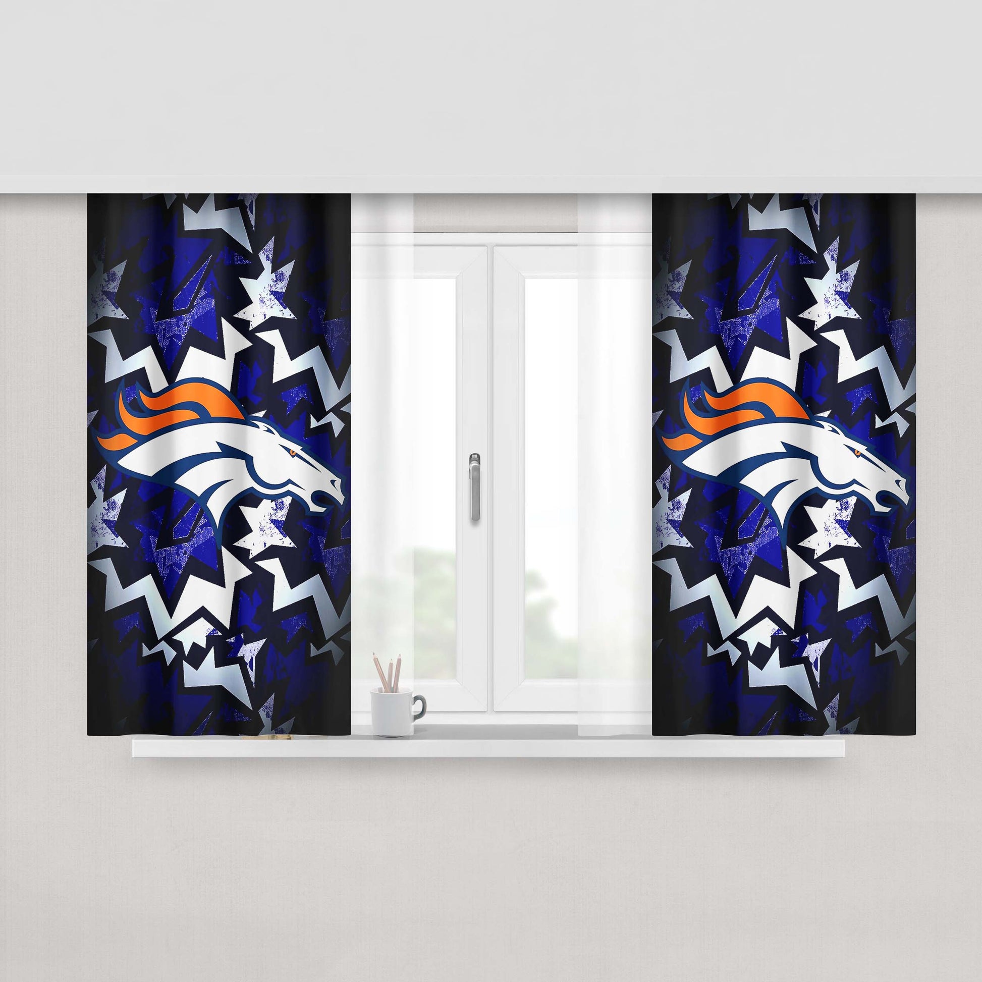 Denver Broncos Football Team Zigzag Art Peach Skin Window Curtains