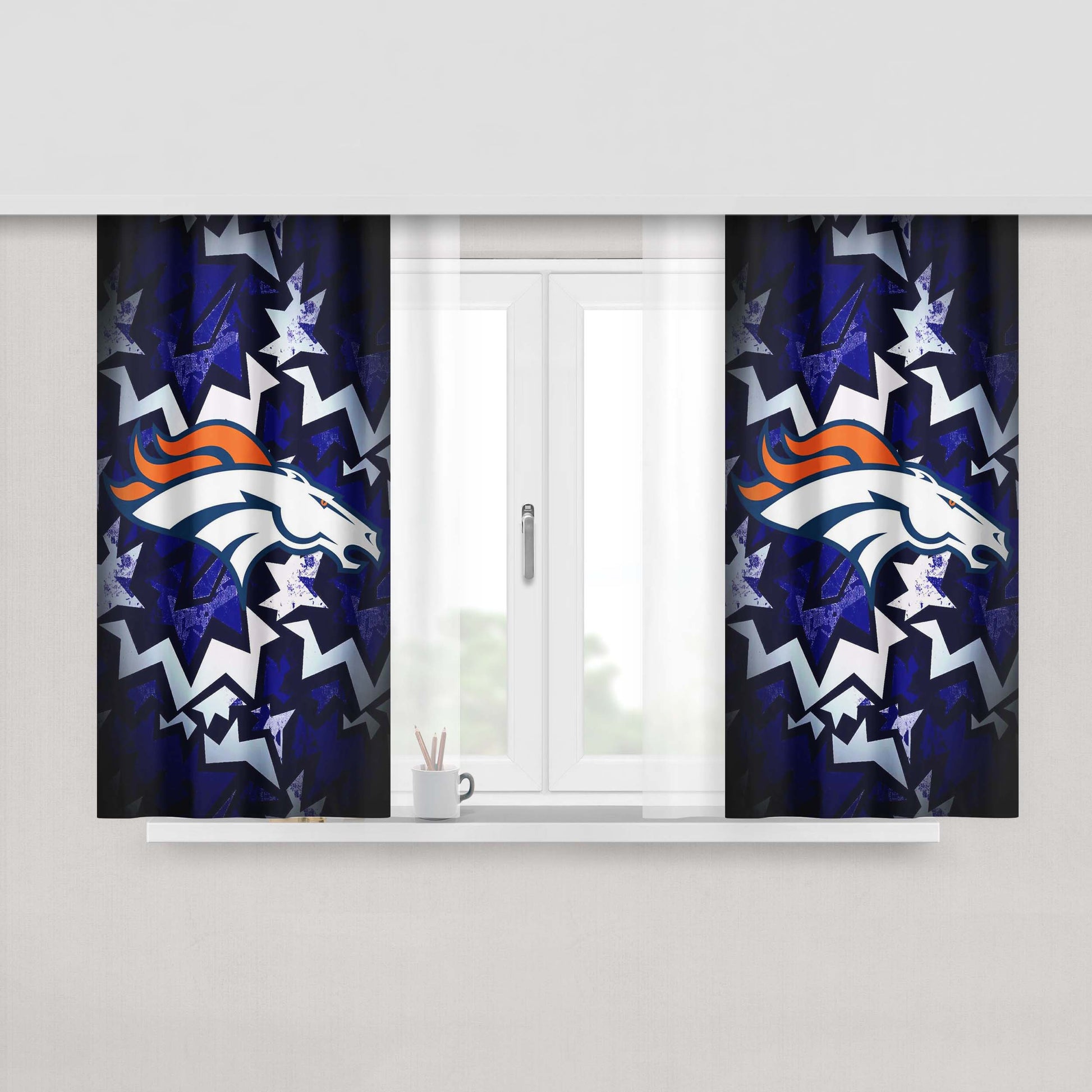 Denver Broncos Logo Computer Peach Skin Window Curtains