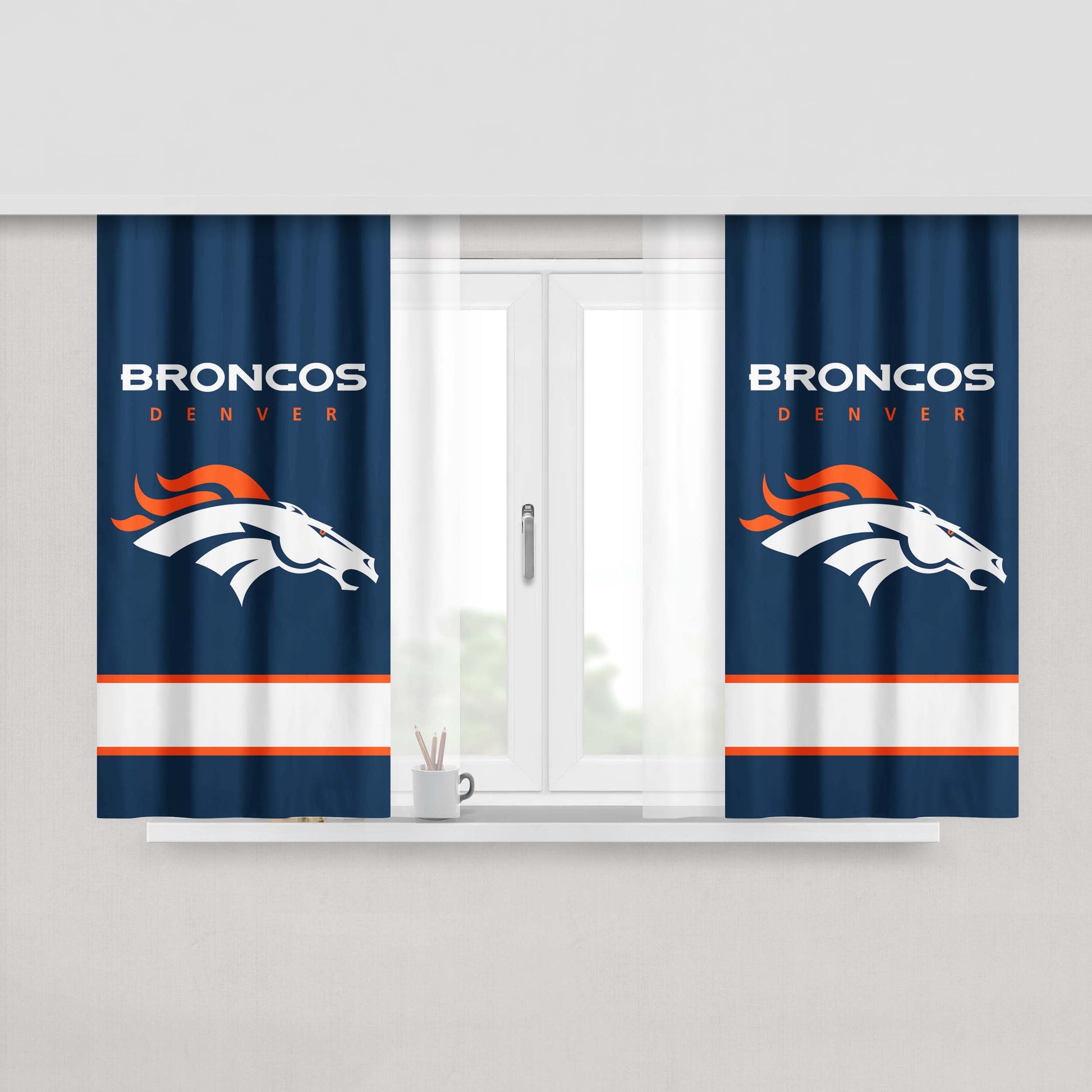 Denver Broncos Logo Wallpaper Peach Skin Window Curtains
