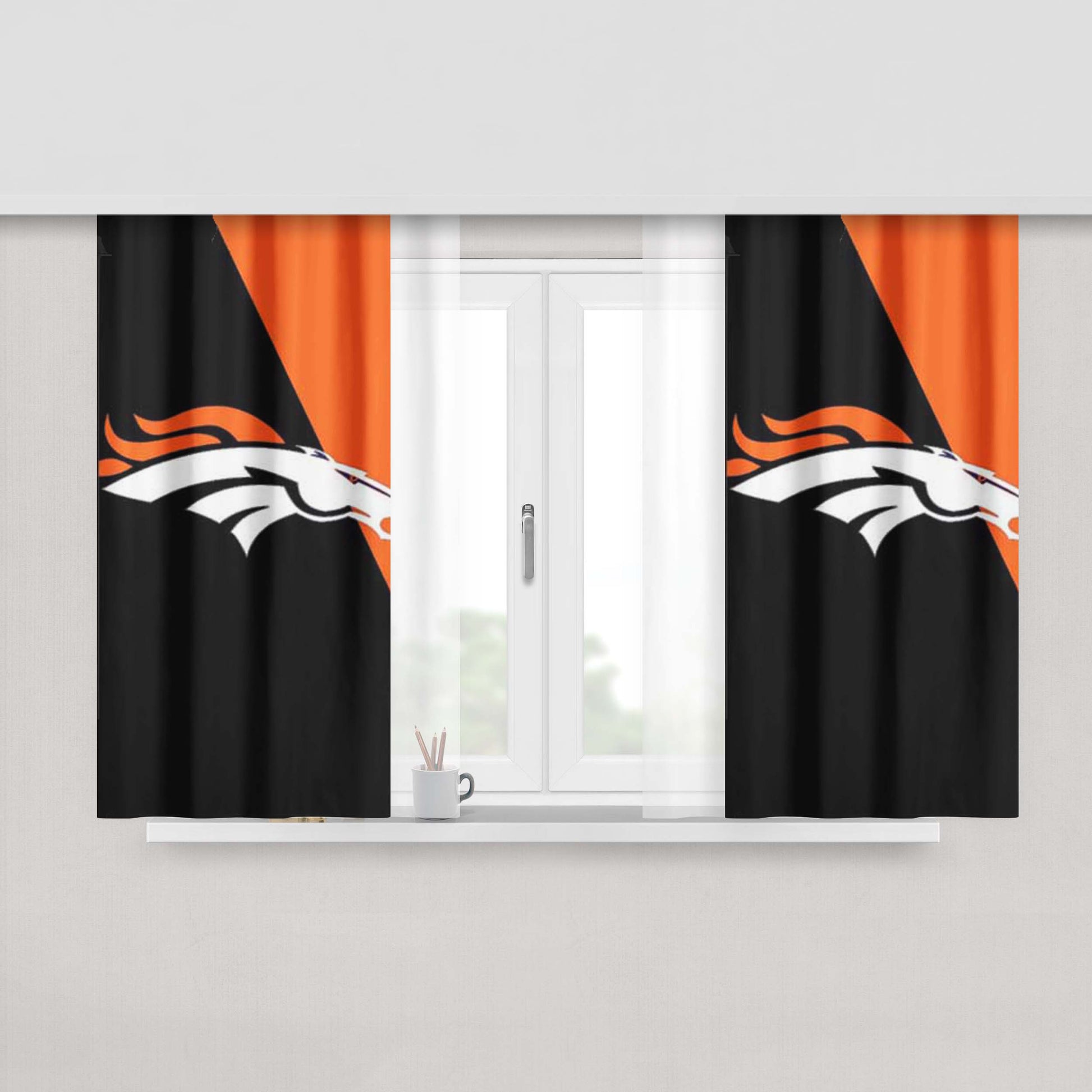 Denver Broncos Orange And Black Angles Peach Skin Window Curtains