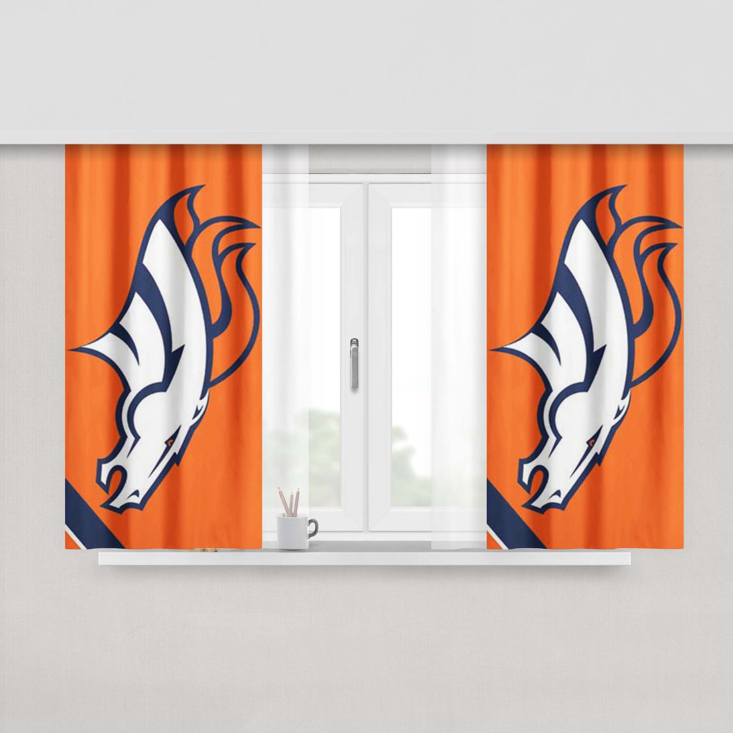 Denver Broncos Orange And Blue Peach Skin Window Curtains