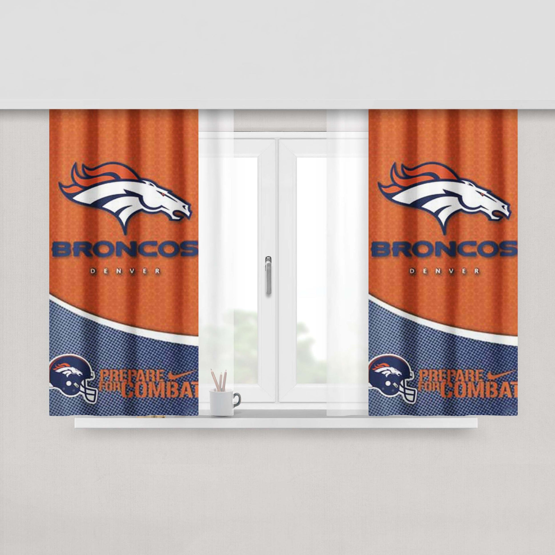 Denver Broncos Orange Blue Peach Skin Window Curtains