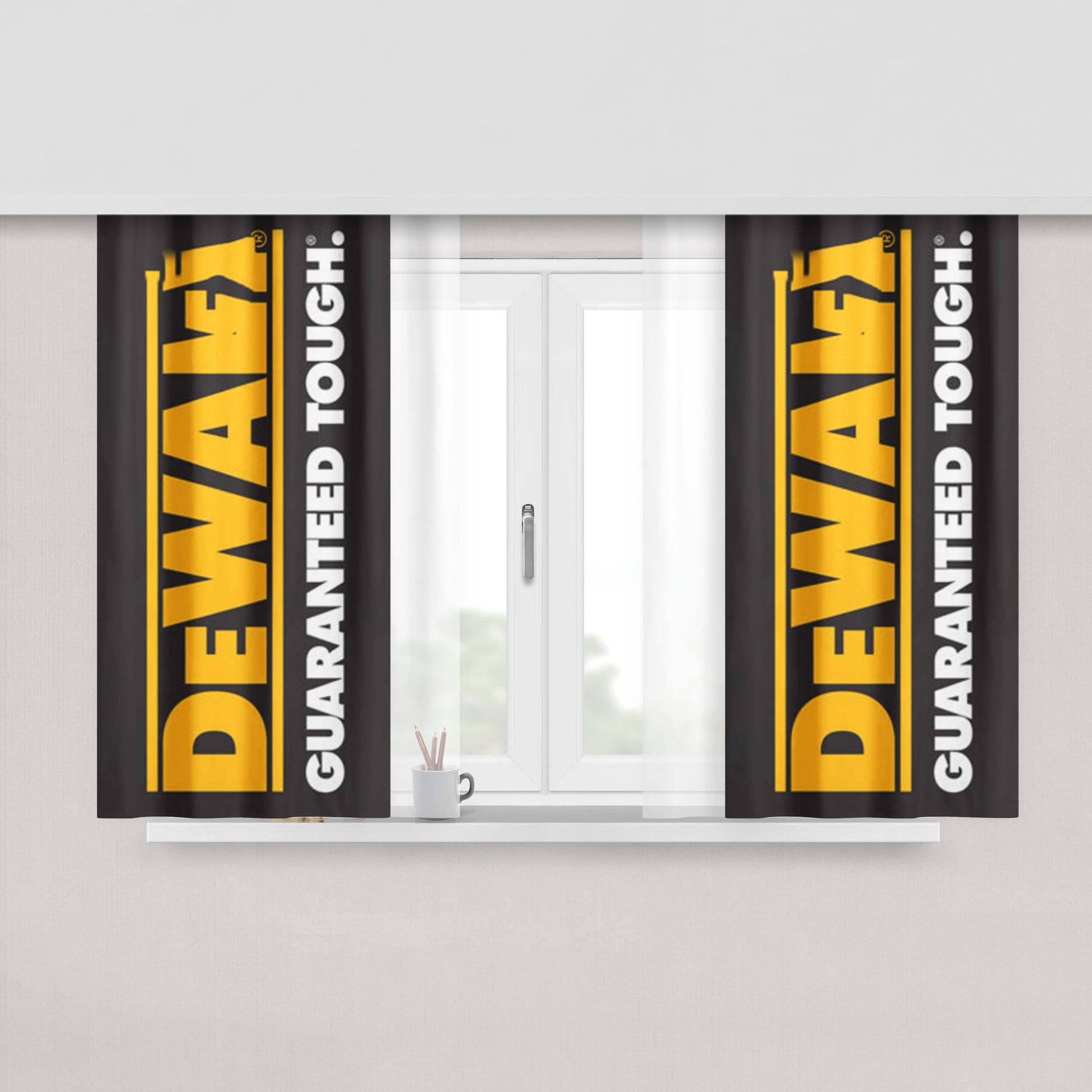 Dewalt Guaranteed Tough Logo Peach Skin Window Curtains