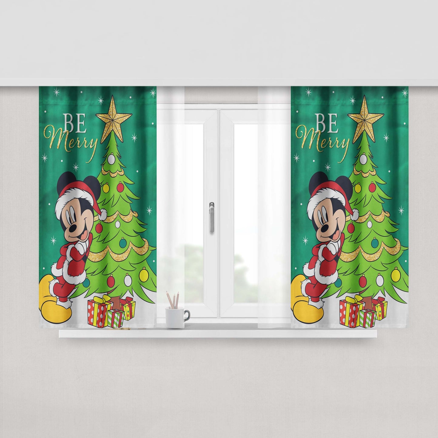 Disney Be Merry Santa Mickey Peach Skin Window Curtains