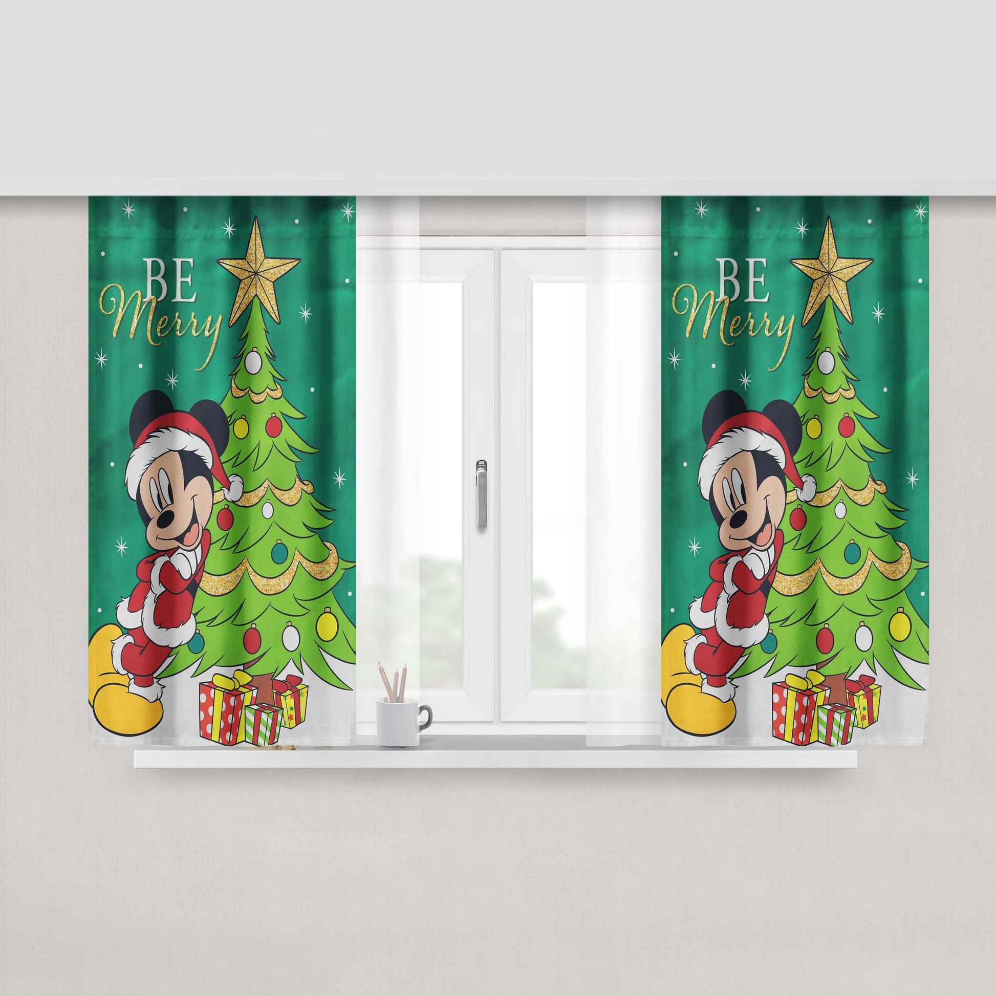 Disney Be Merry Santa Mickey Peach Skin Window Curtains