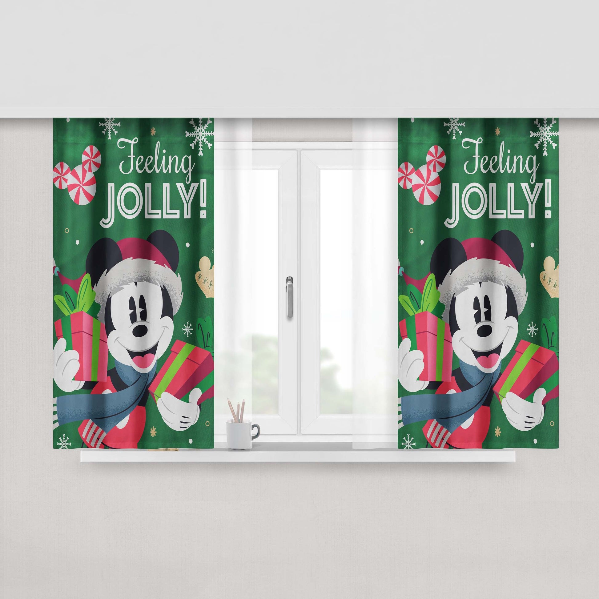 Disney Feeling Jolly Mickey Mouse Peach Skin Window Curtains