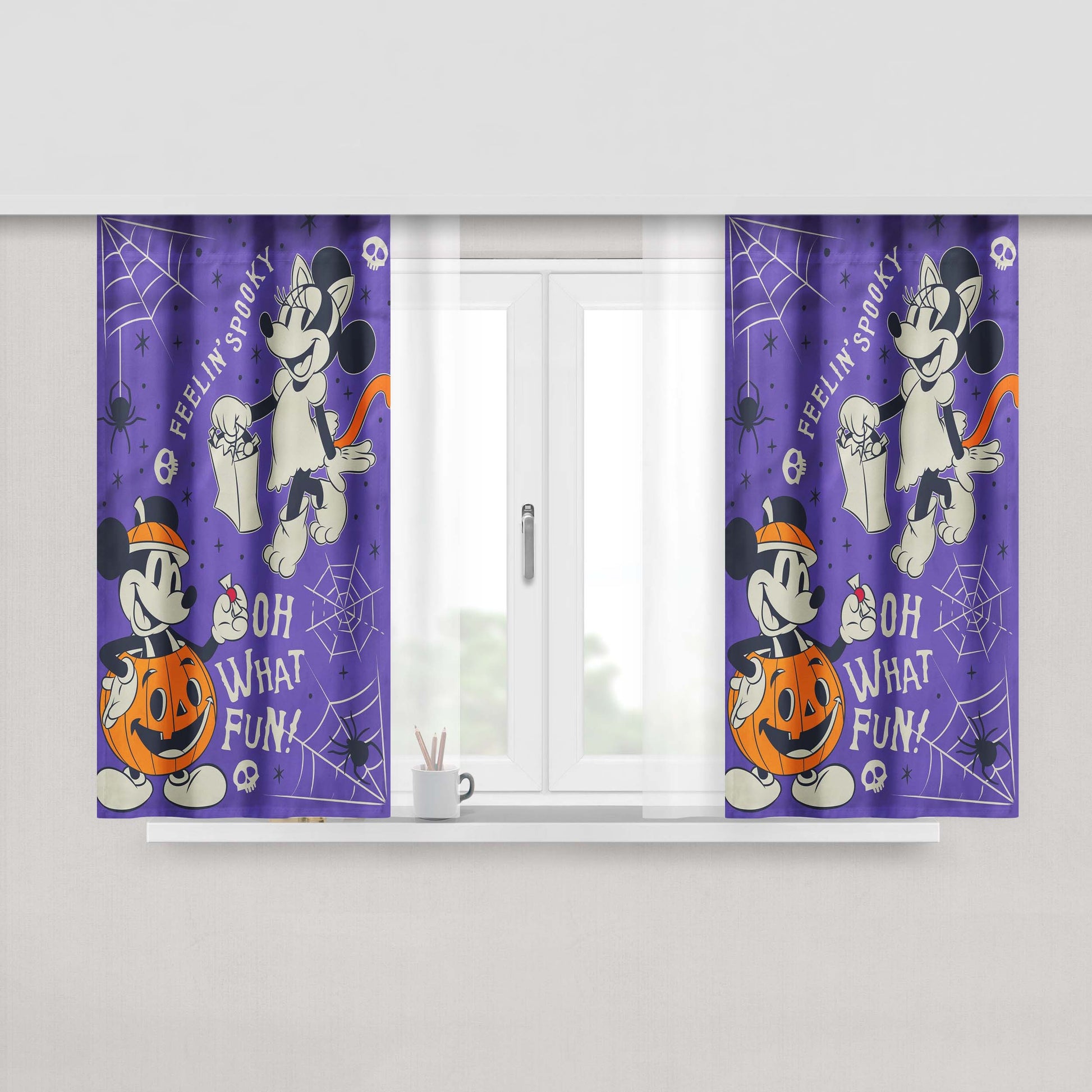 Disney Feeling Spooky Mickey And Minnie Peach Skin Window Curtains