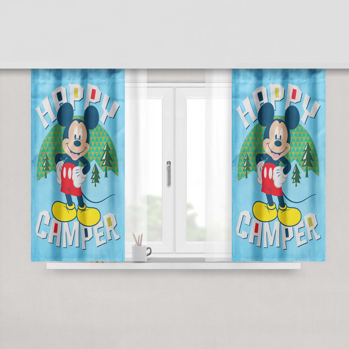 Disney Happy Camper Mickey Peach Skin Window Curtains