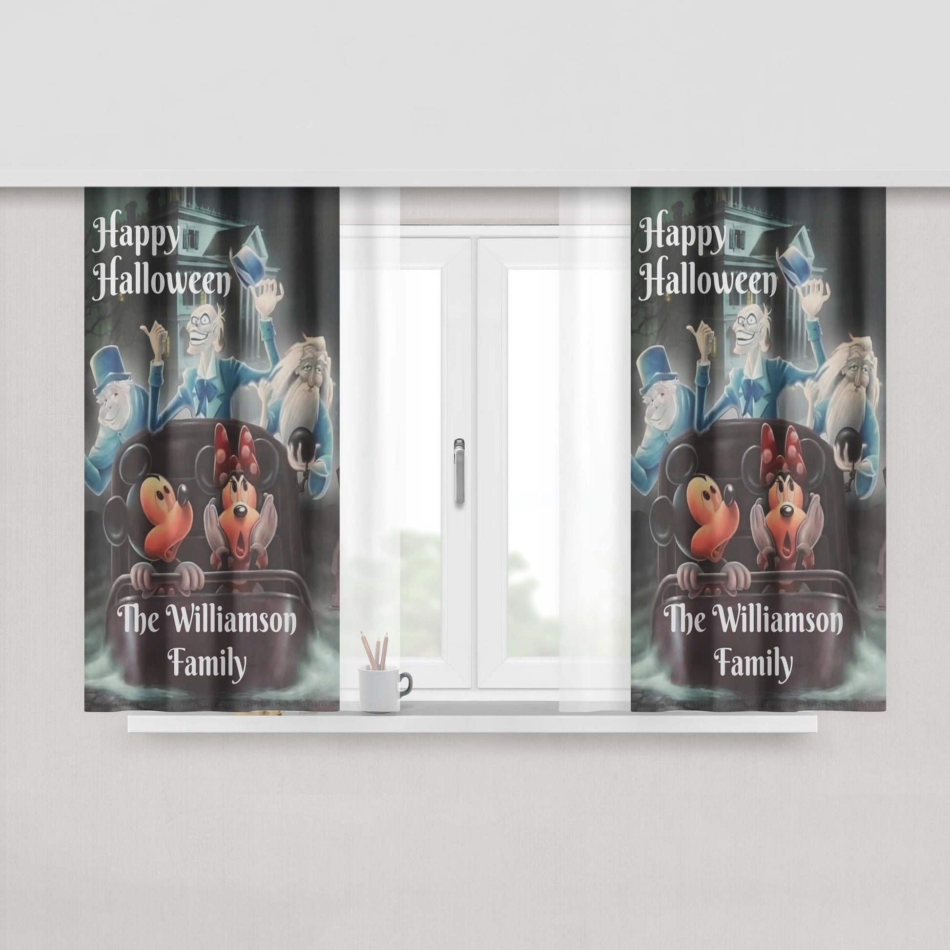 Disney Haunted Mansion Doombuggy With Mickey Mouse And Minnie Mouse Peach Skin Window Curtains