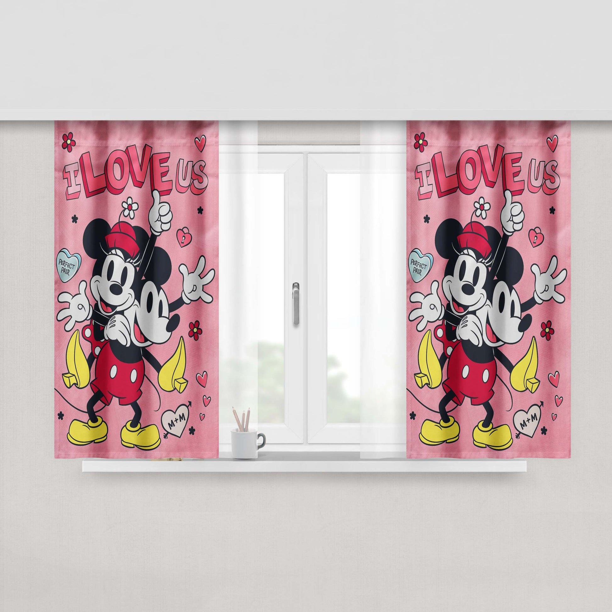 Disney I Love Us Mickey And Minnie Peach Skin Window Curtains