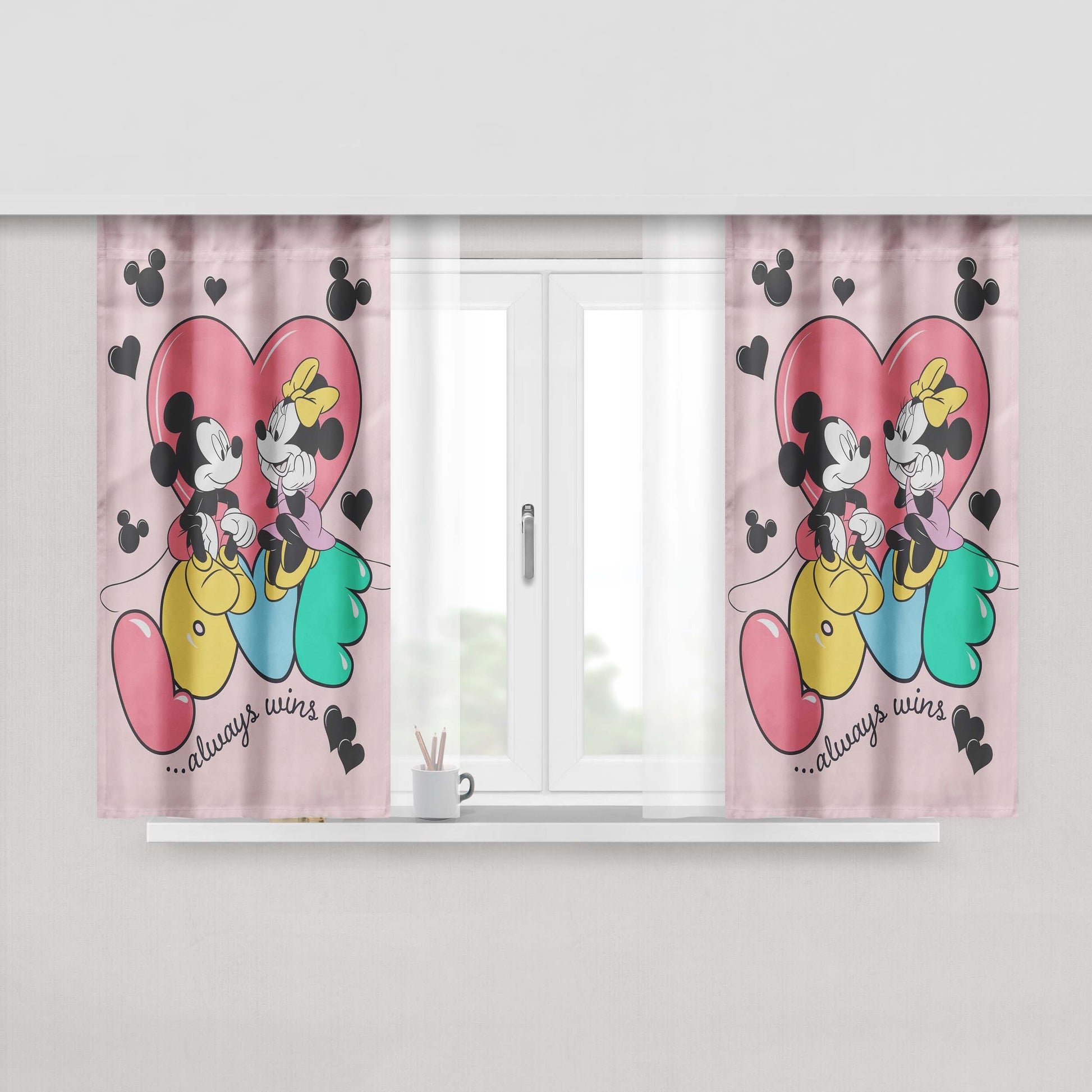 Disney Love Always Wins Mickey & Minnie Peach Skin Window Curtains