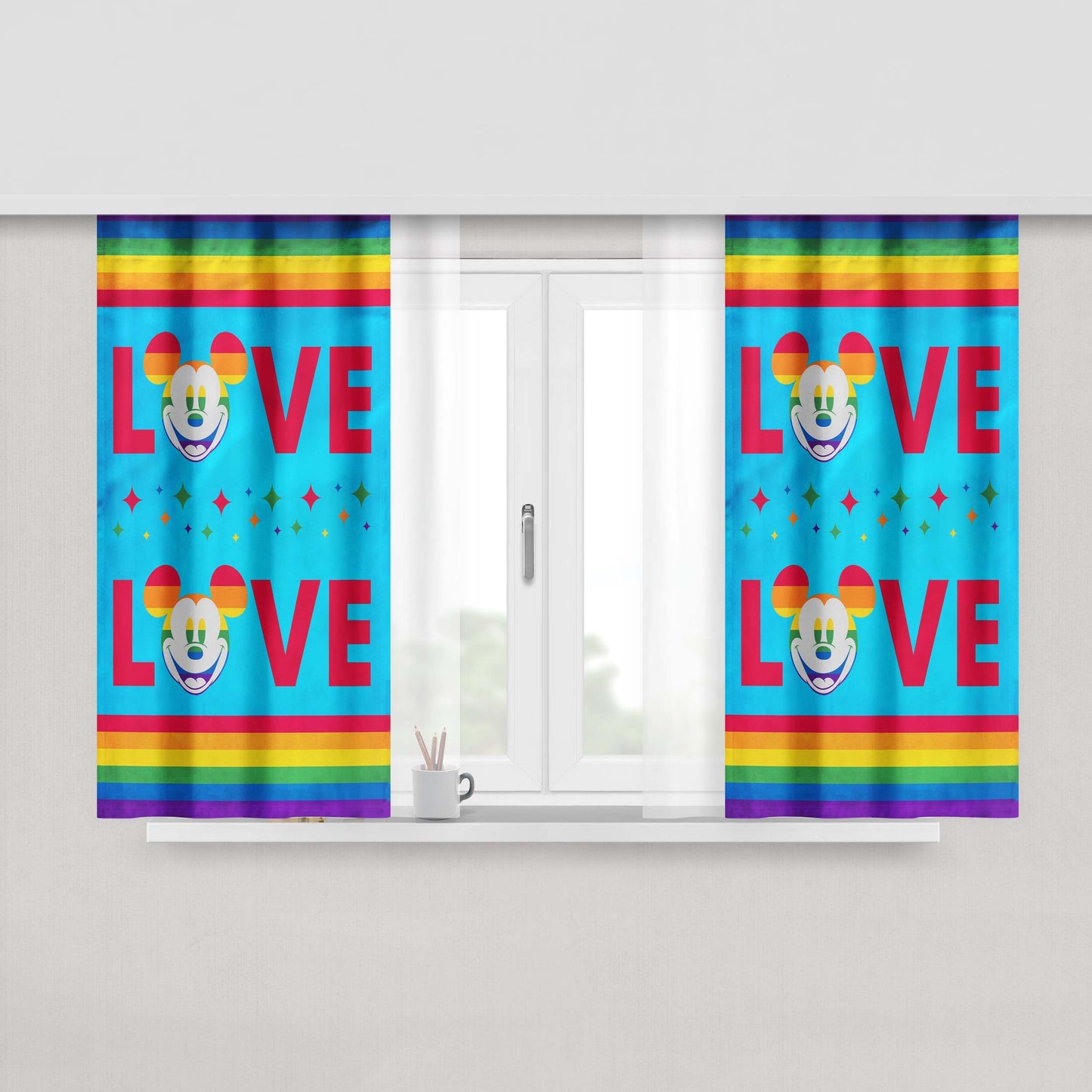 Disney Love Is Love Pride Mickey Peach Skin Window Curtains