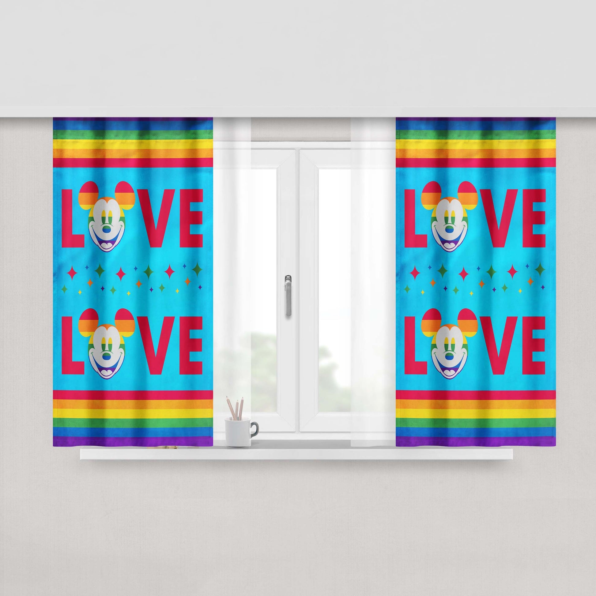 Disney Love Is Love Pride Mickey Peach Skin Window Curtains