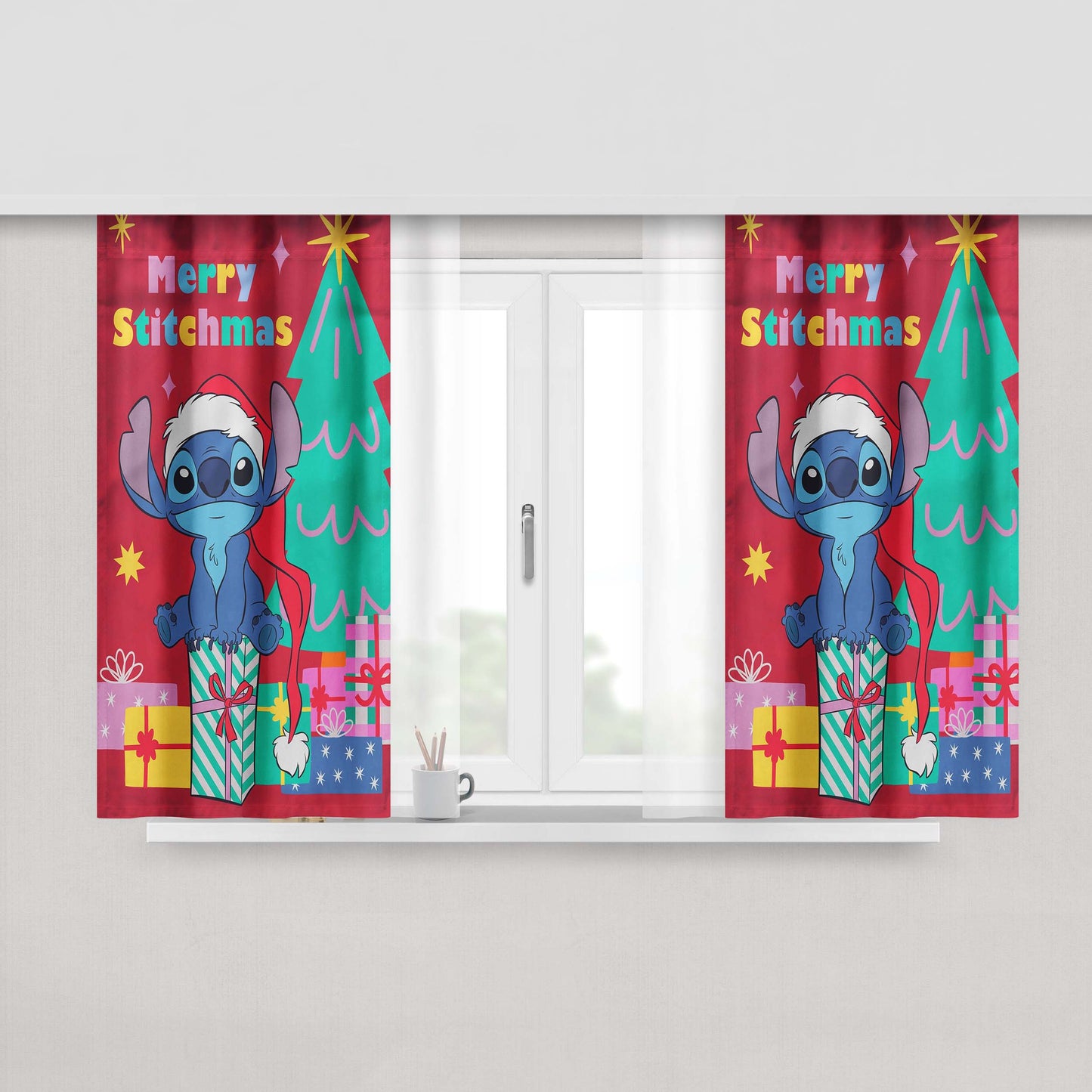 Disney Merry Stitchmas Stitch Peach Skin Window Curtains