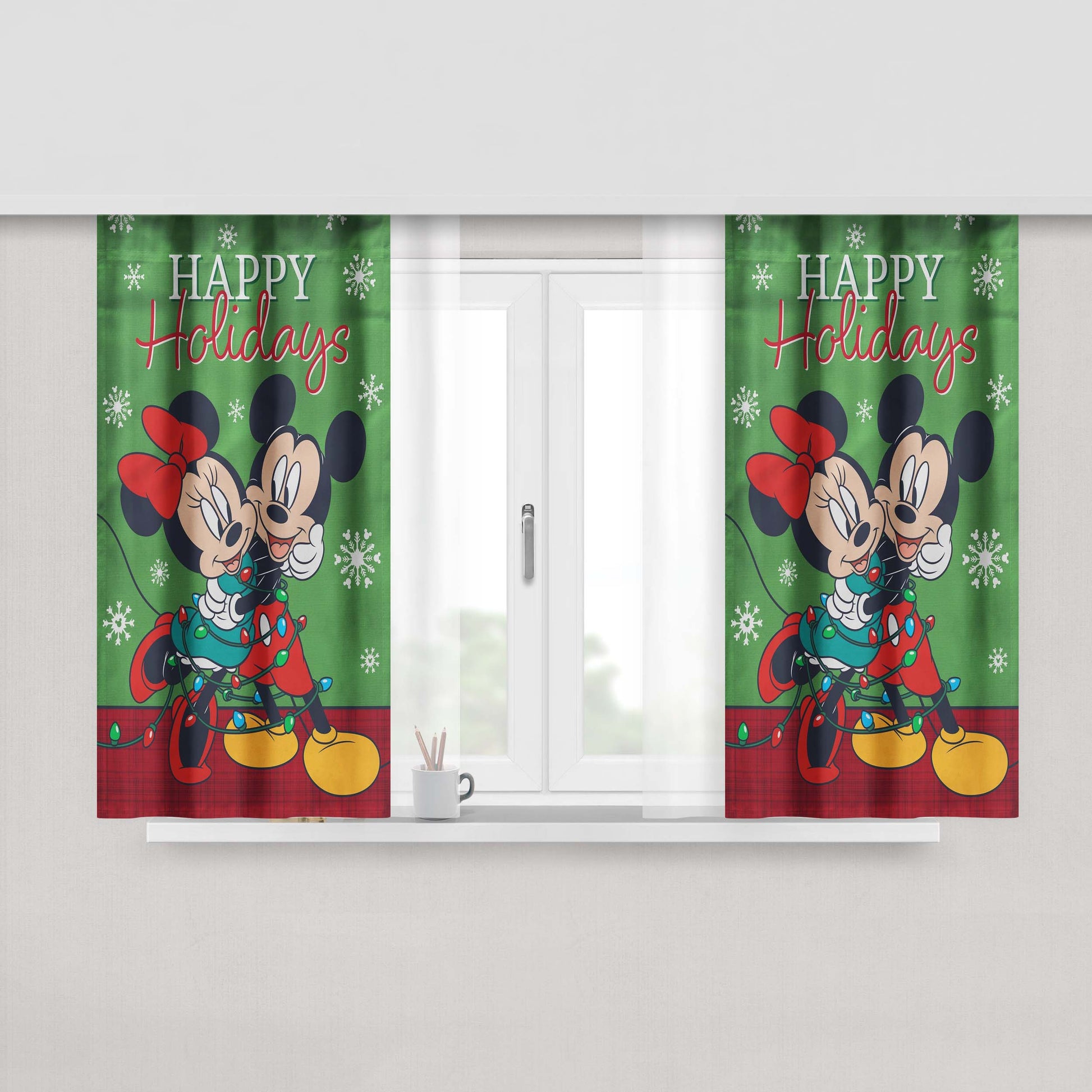 Disney Mickey And Minnie Christmas Light Tangle Peach Skin Window Curtains