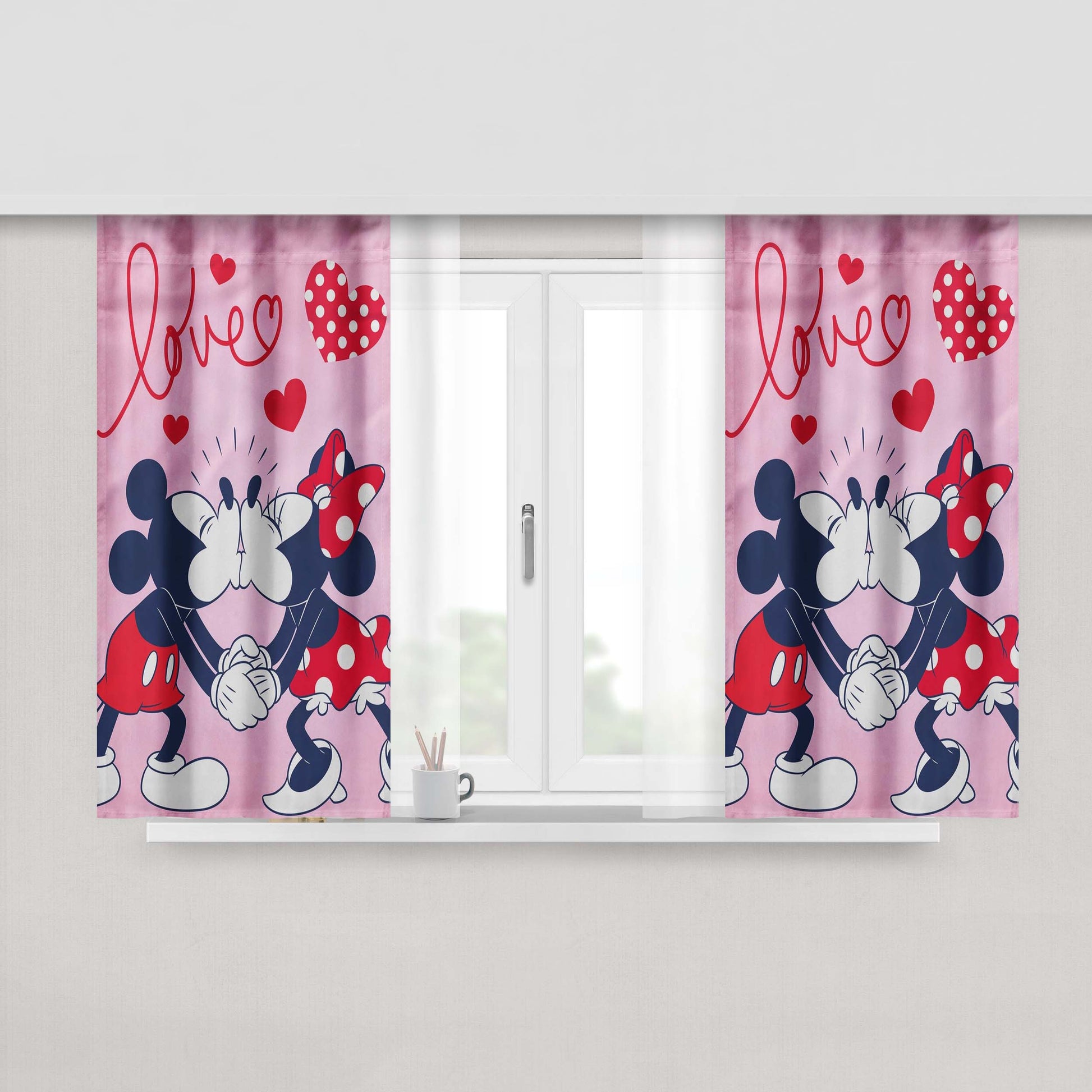 Disney Mickey And Minnie Love Peach Skin Window Curtains