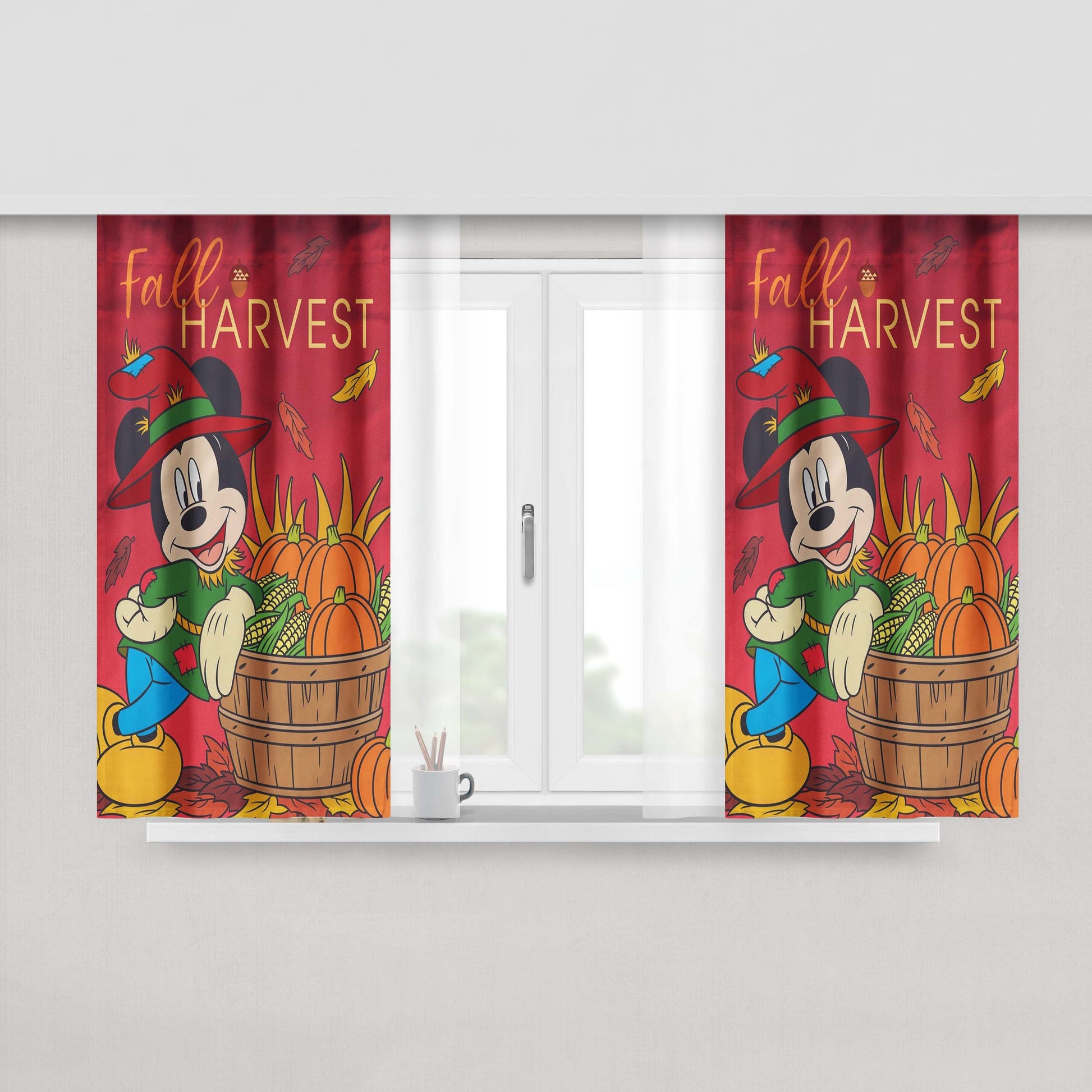 Disney Mickey Harvest Thanksgiving Peach Skin Window Curtains