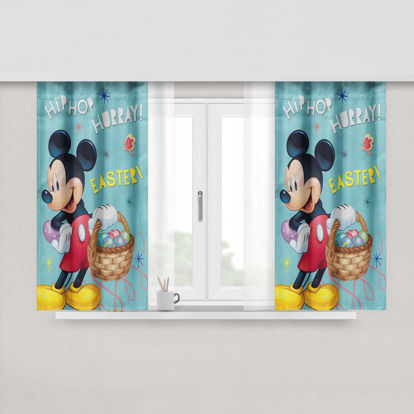 Disney Mickey Hip Hop Hurray Easter Peach Skin Window Curtains