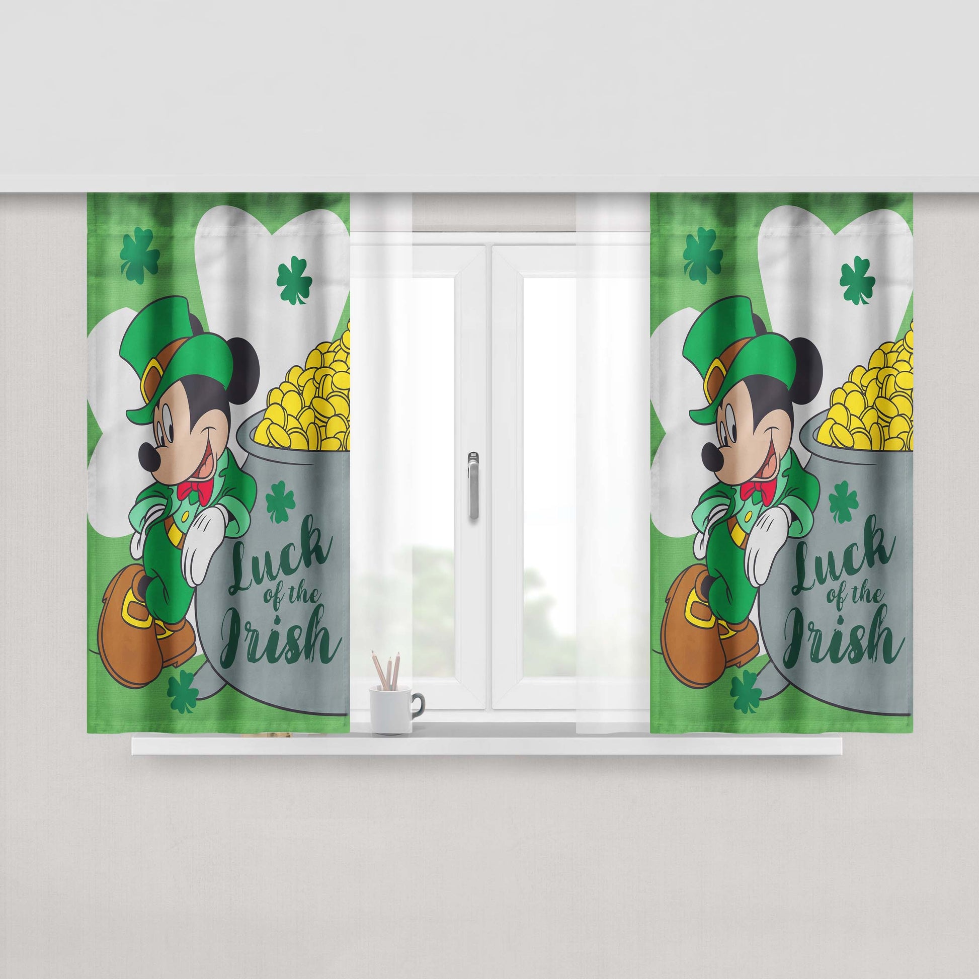Disney Mickey Luck Of The Irish Peach Skin Window Curtains