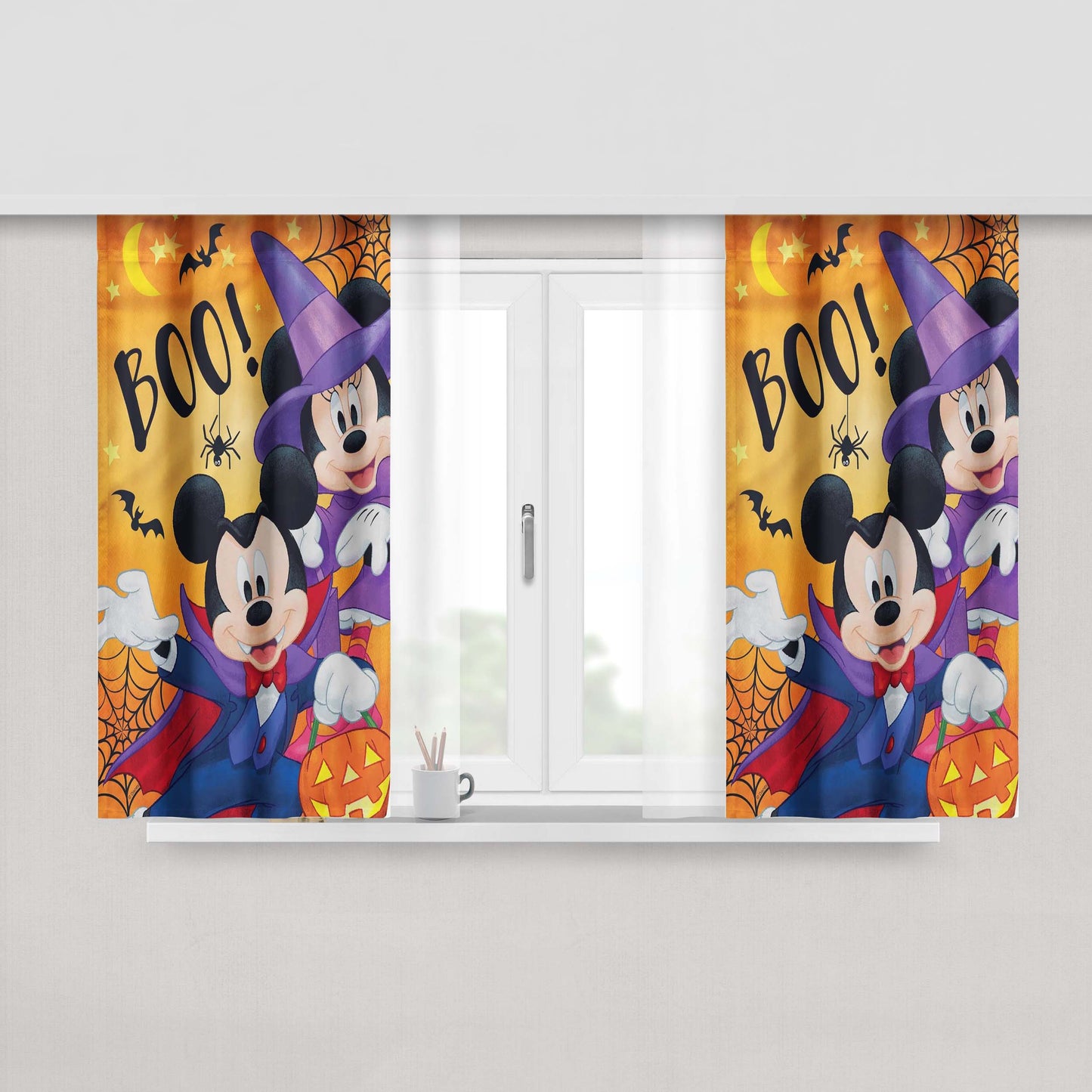 Disney Mickey Minnie Boo Halloween Peach Skin Window Curtains