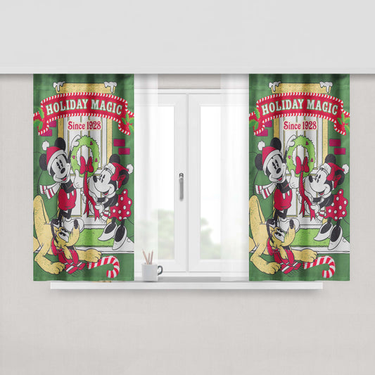 Disney Mickey Minnie Pluto Holiday Peach Skin Window Curtains