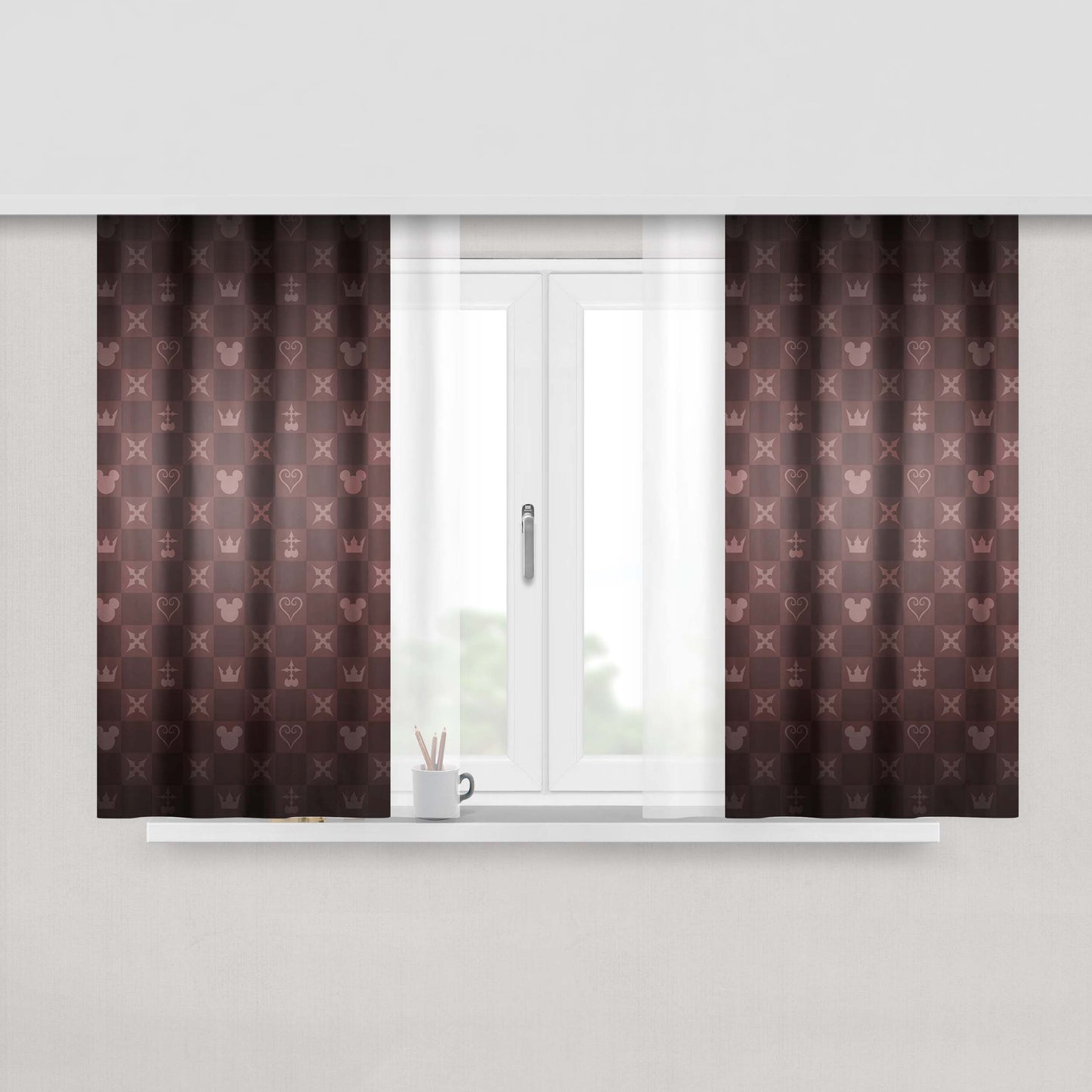 Disney Mickey Mouse Kingdom Hearts Pattern Peach Skin Window Curtains
