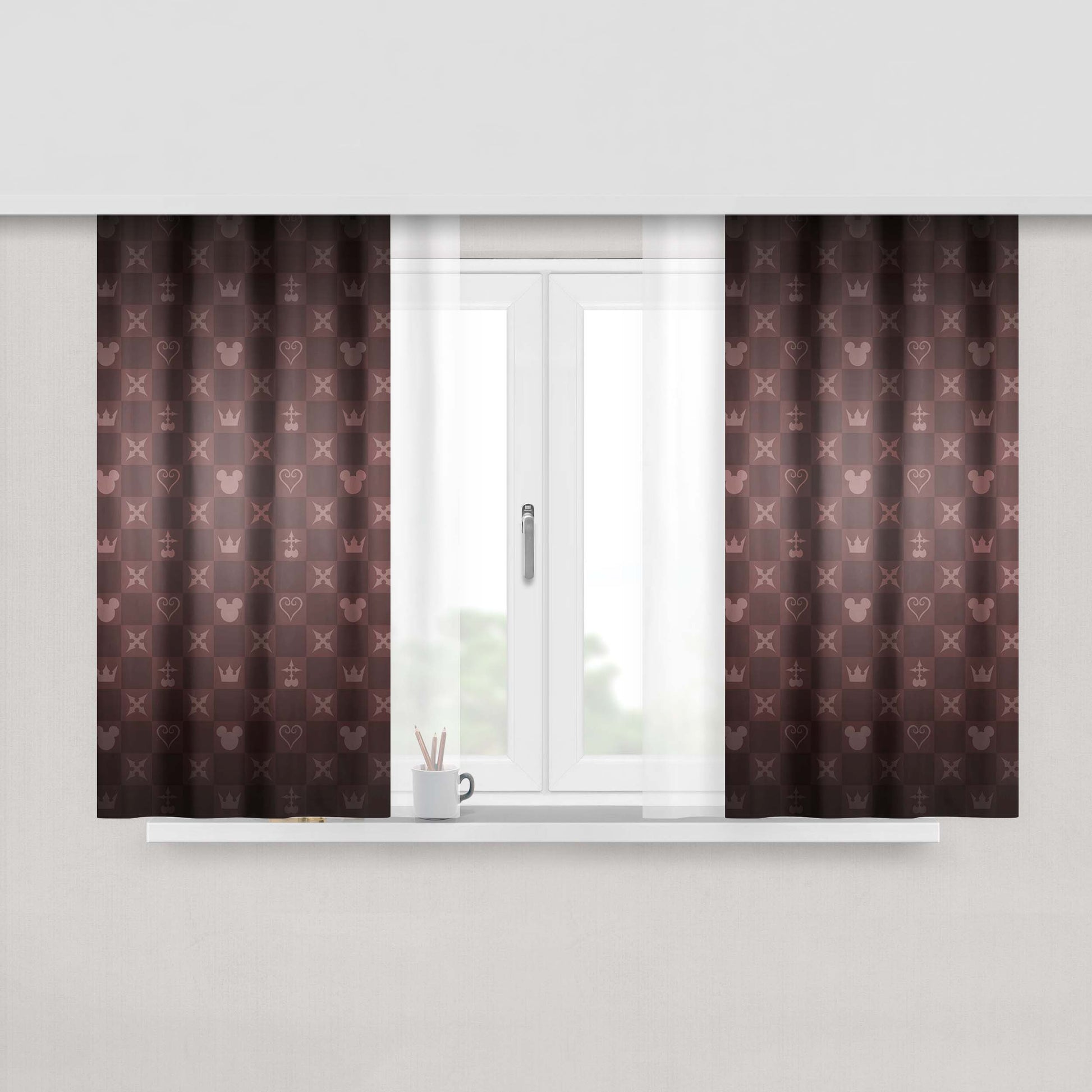 Disney Mickey Mouse Kingdom Hearts Pattern Peach Skin Window Curtains