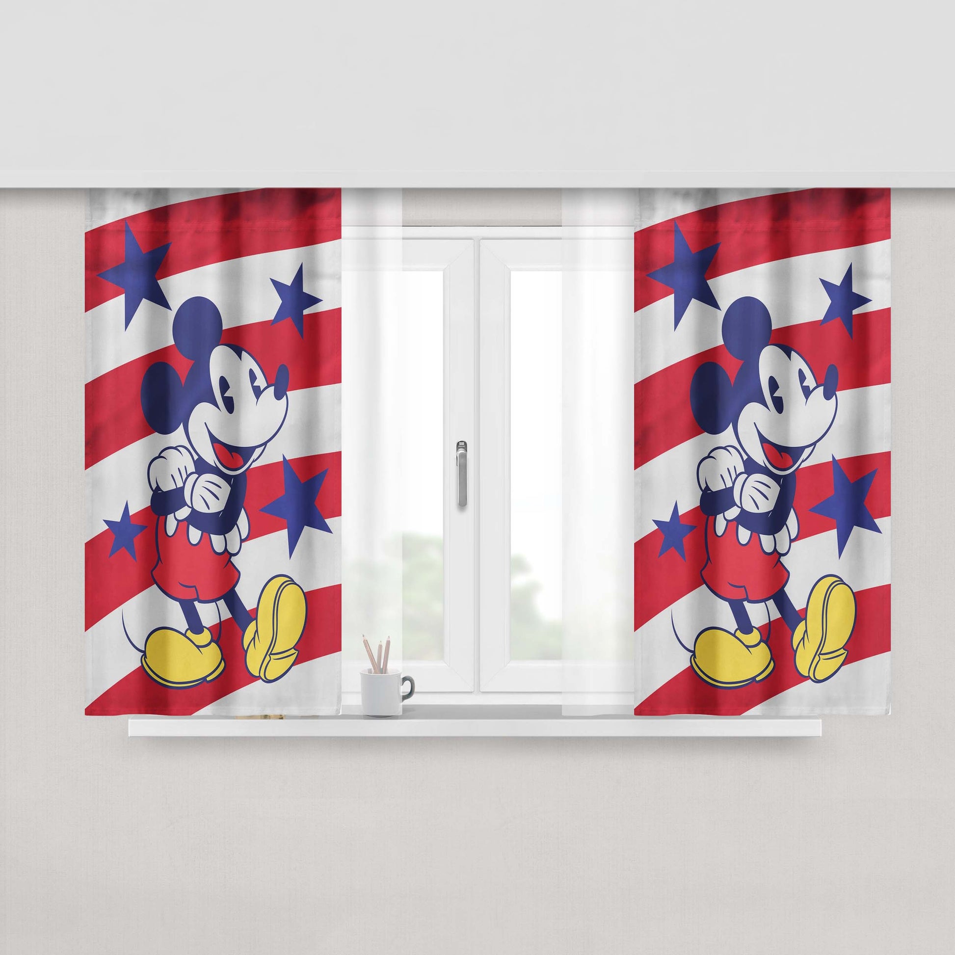 Disney Mickey Mouse Stars And Stripes Peach Skin Window Curtains