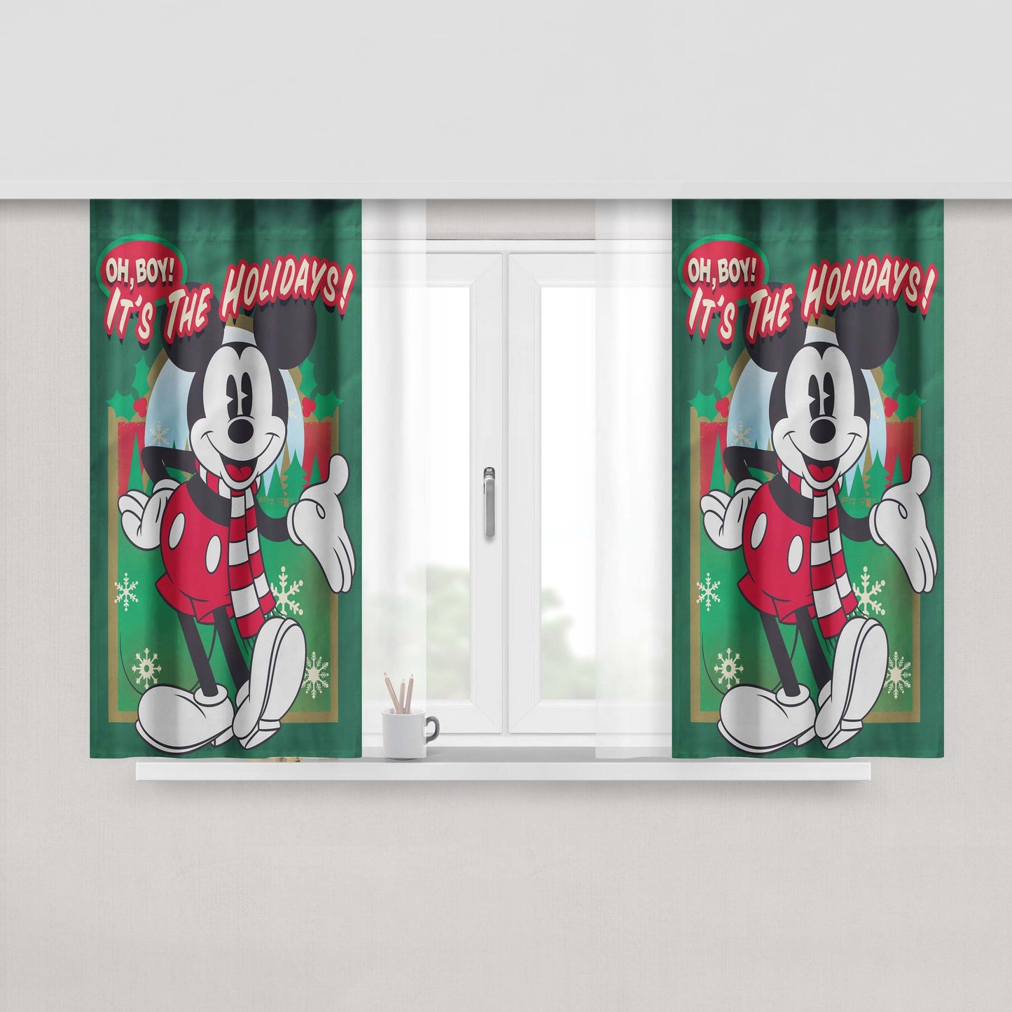 Disney Oh Boy It'S The Holidays Mickey Peach Skin Window Curtains