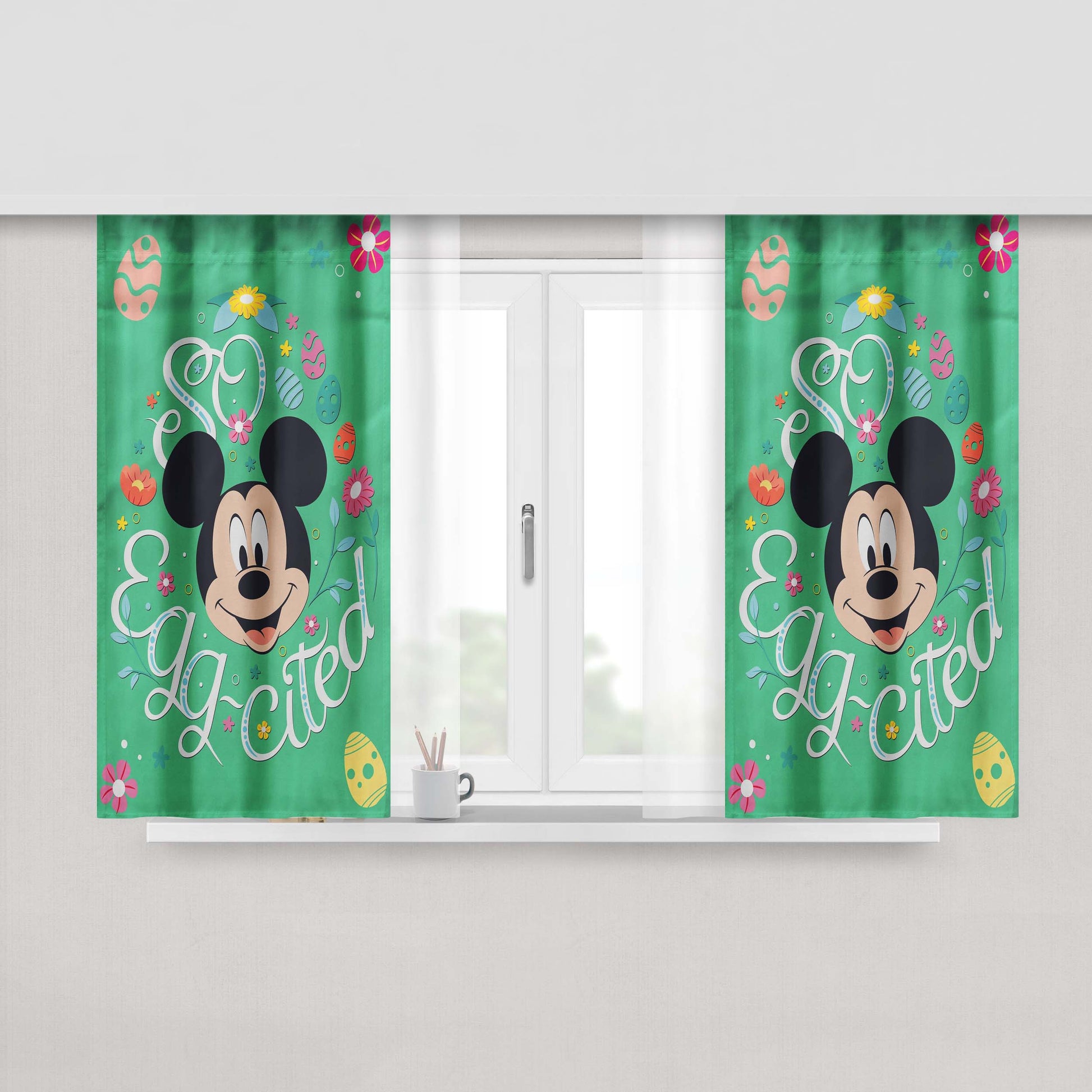 Disney So Egg-Cited Easter Mickey Mouse Peach Skin Window Curtains
