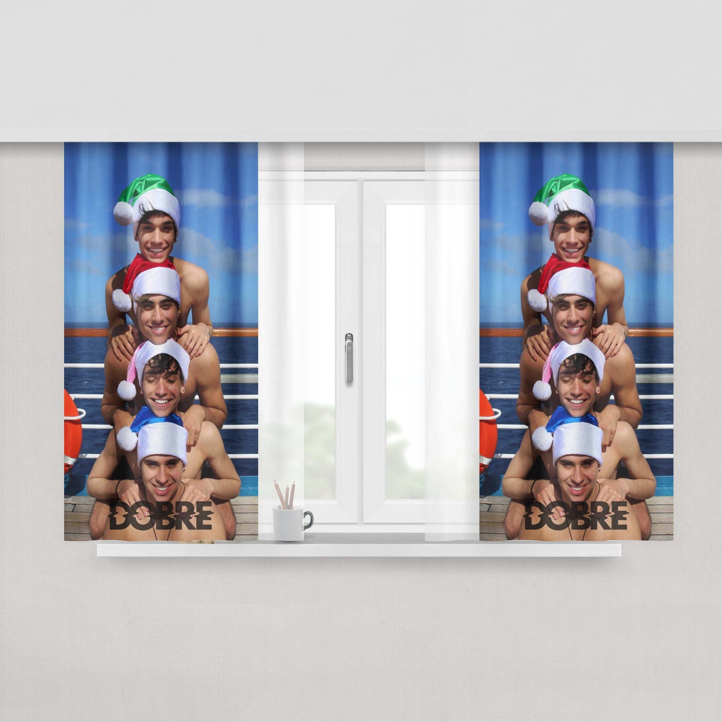 Dobre Brothers Twin Christmas Face Pyramid Peach Skin Window Curtains