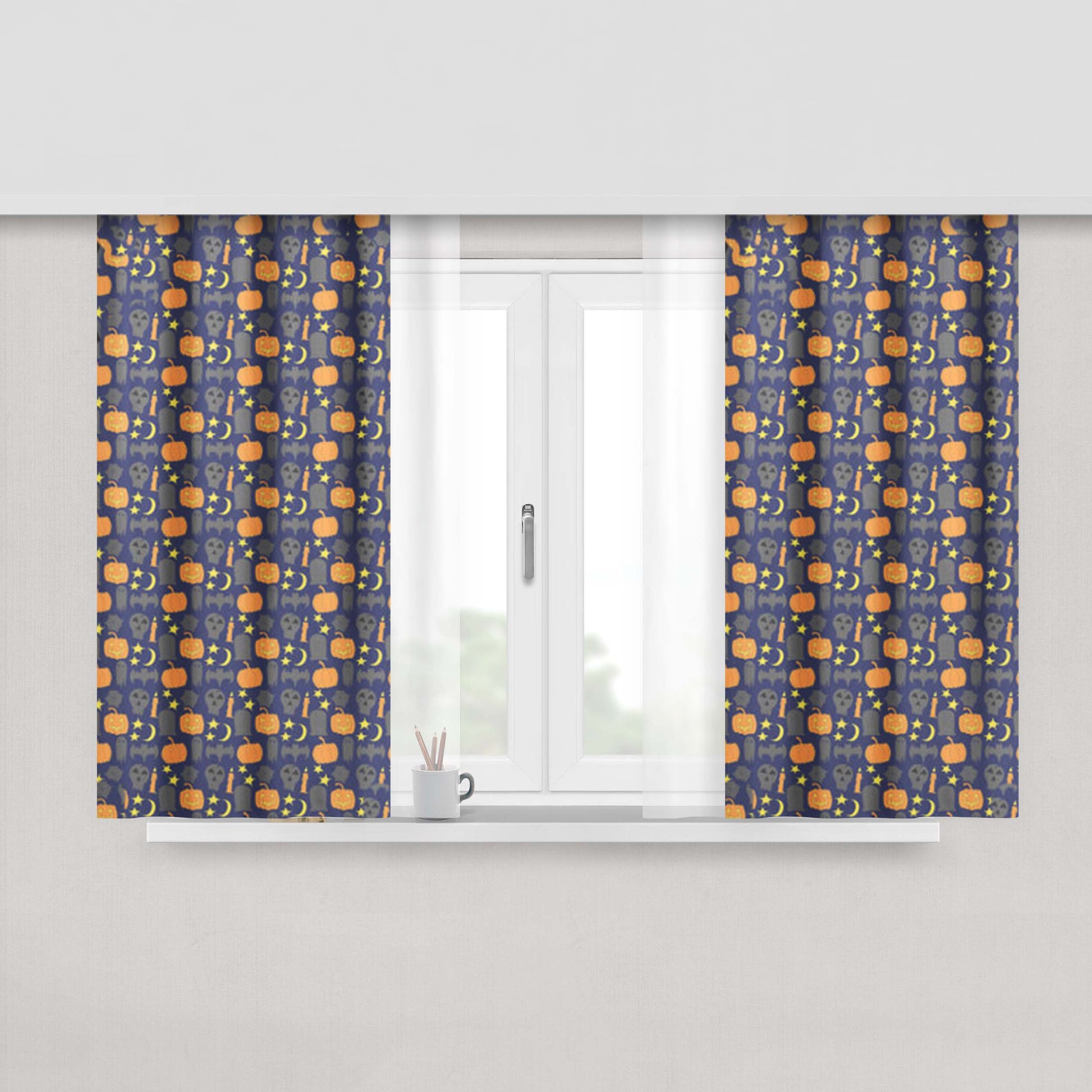 Doodle Halloween Peach Skin Window Curtains