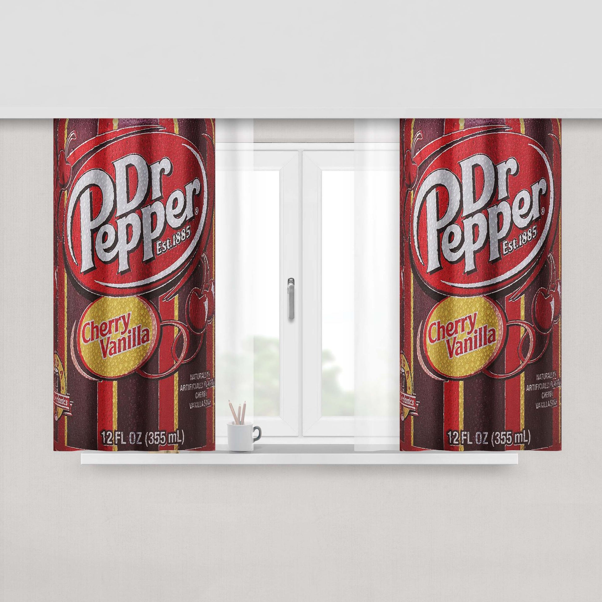 Dr Pepper Cherry Vanilla Soft Drink Ice Cans Peach Skin Window Curtains