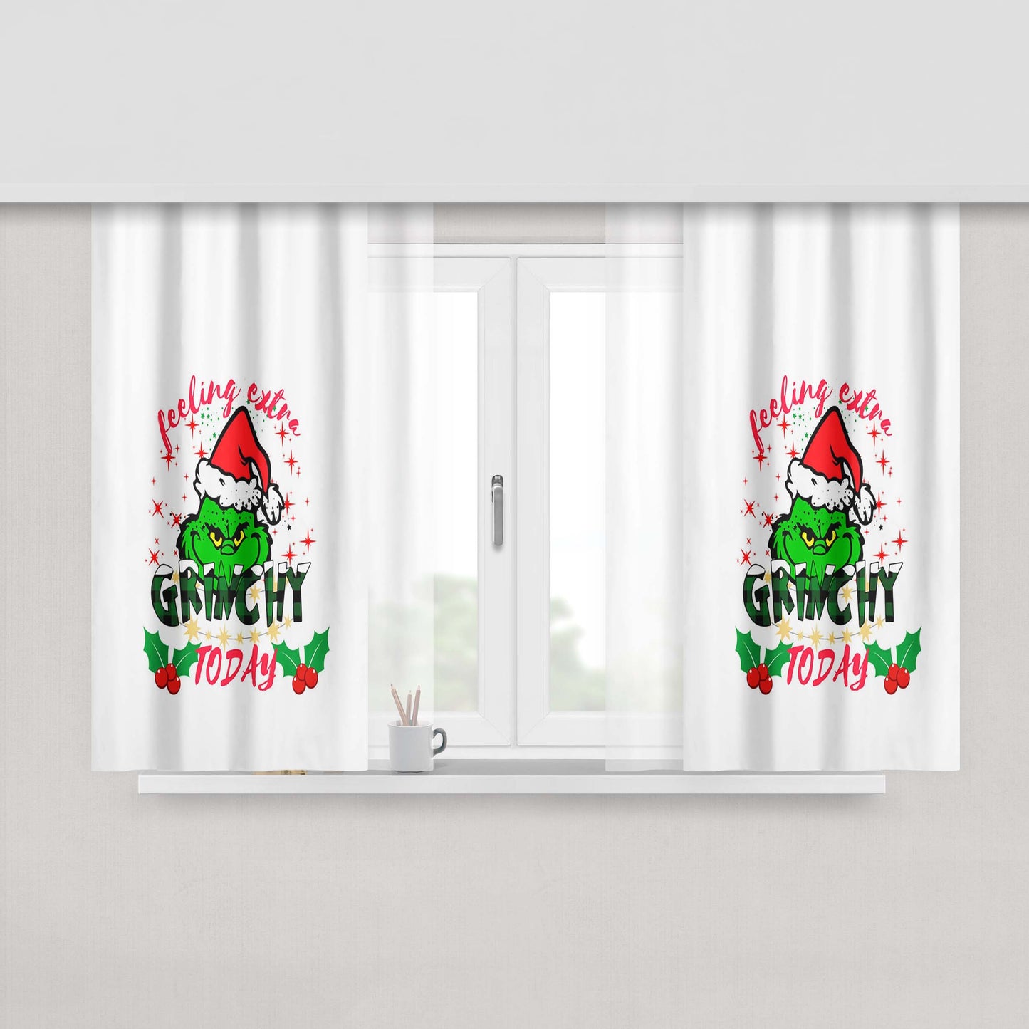 Feeling Extra Grinchy Today Christmas Grinchmas Peach Skin Window Curtains