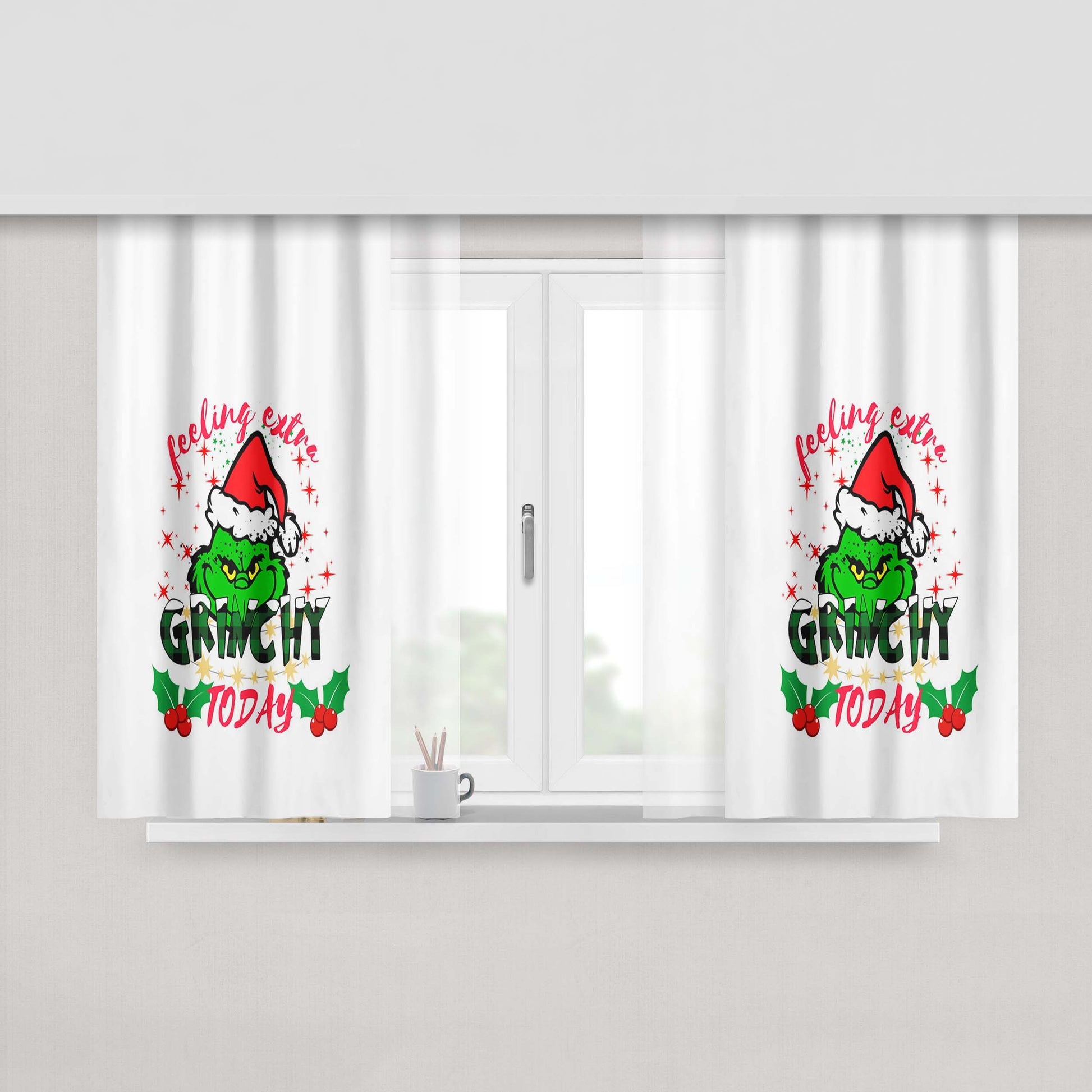 Feeling Extra Grinchy Today Christmas Grinchmas Peach Skin Window Curtains