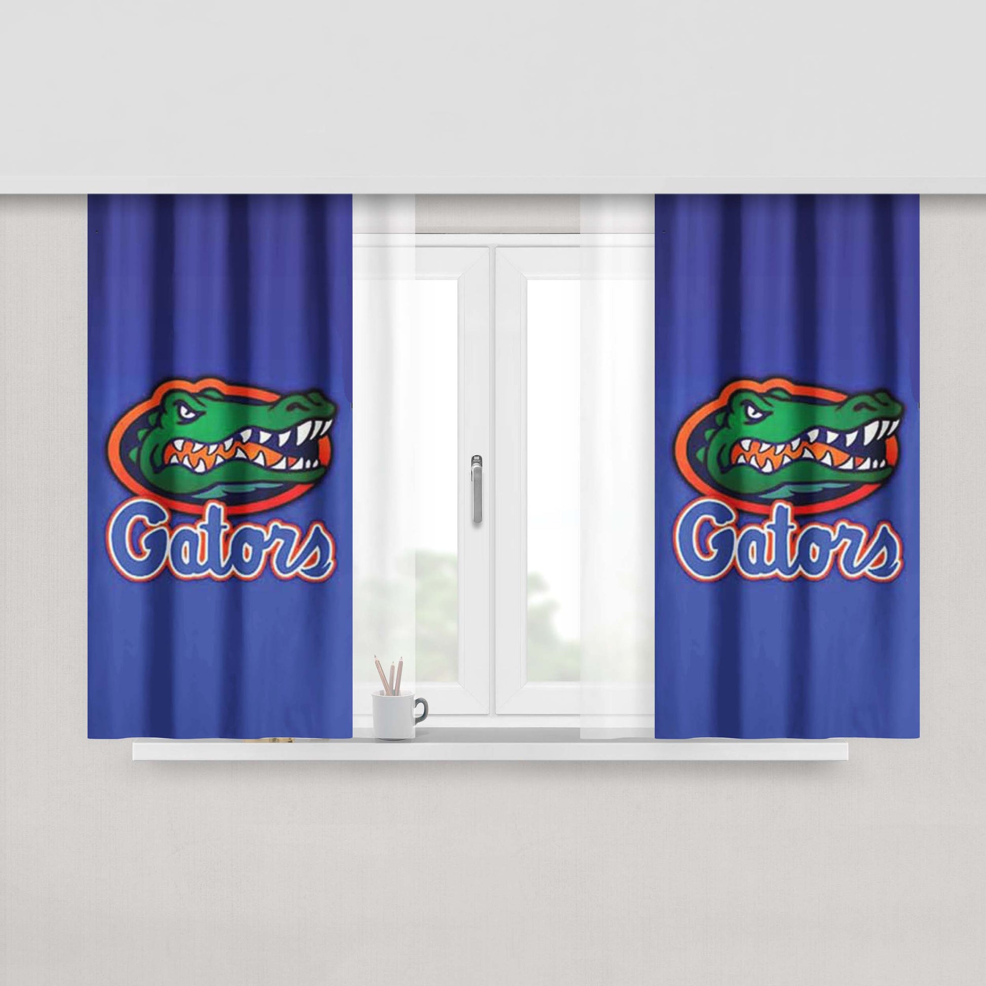 Florida Gators Logo On Blue Fade Peach Skin Window Curtains