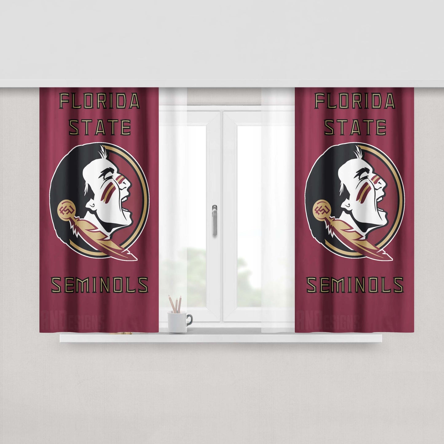 Florida State Fsu Football 3 Peach Skin Window Curtains