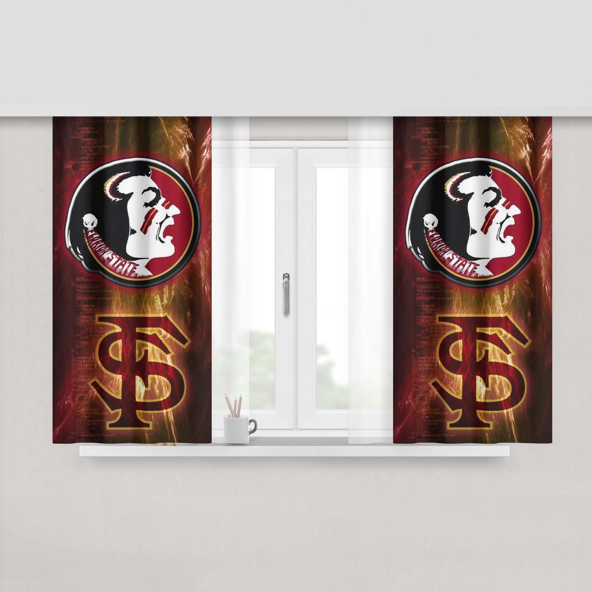 Florida State Seminols Red Wallpaper Peach Skin Window Curtains