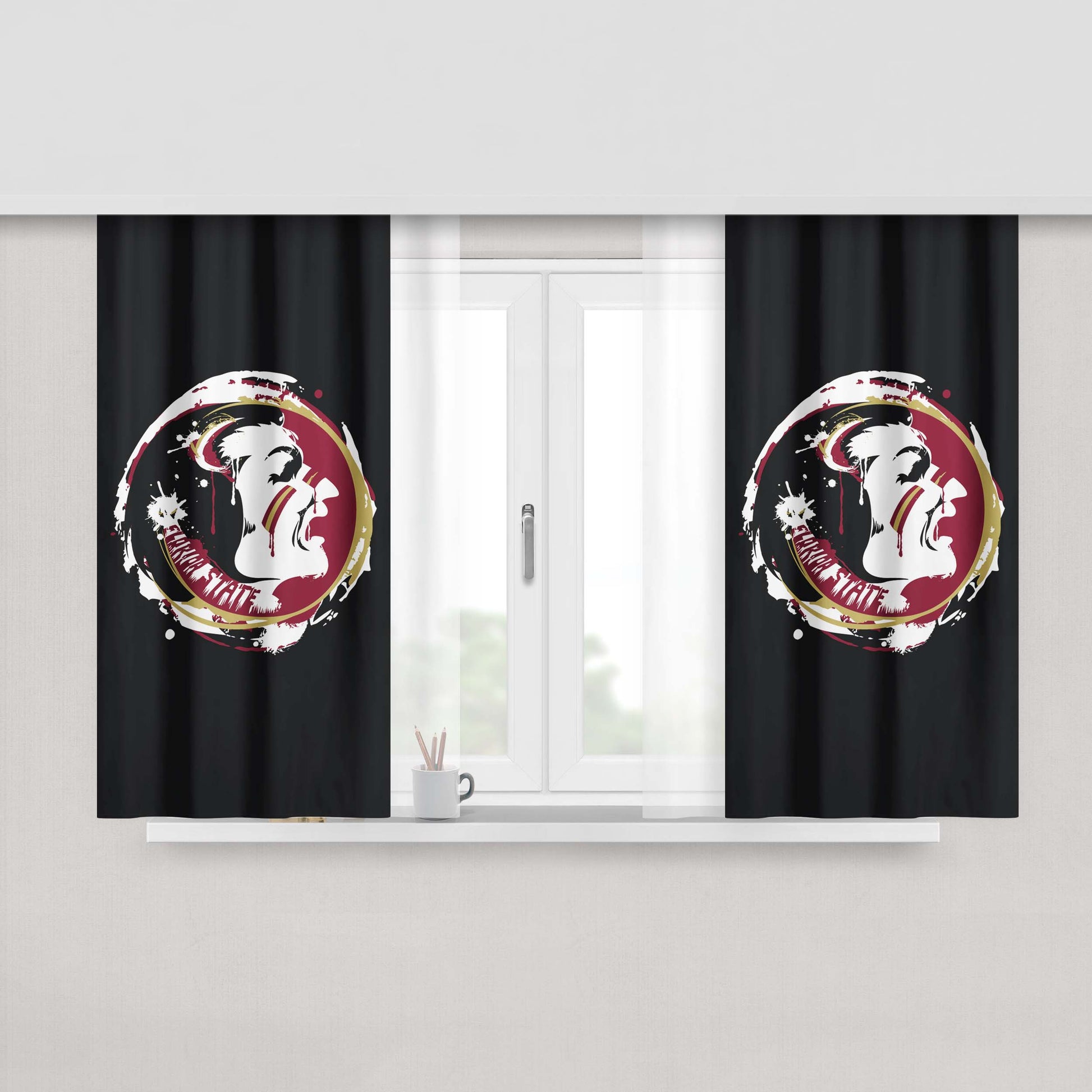Fsu Florida State Seminols Logo Splat Art Peach Skin Window Curtains