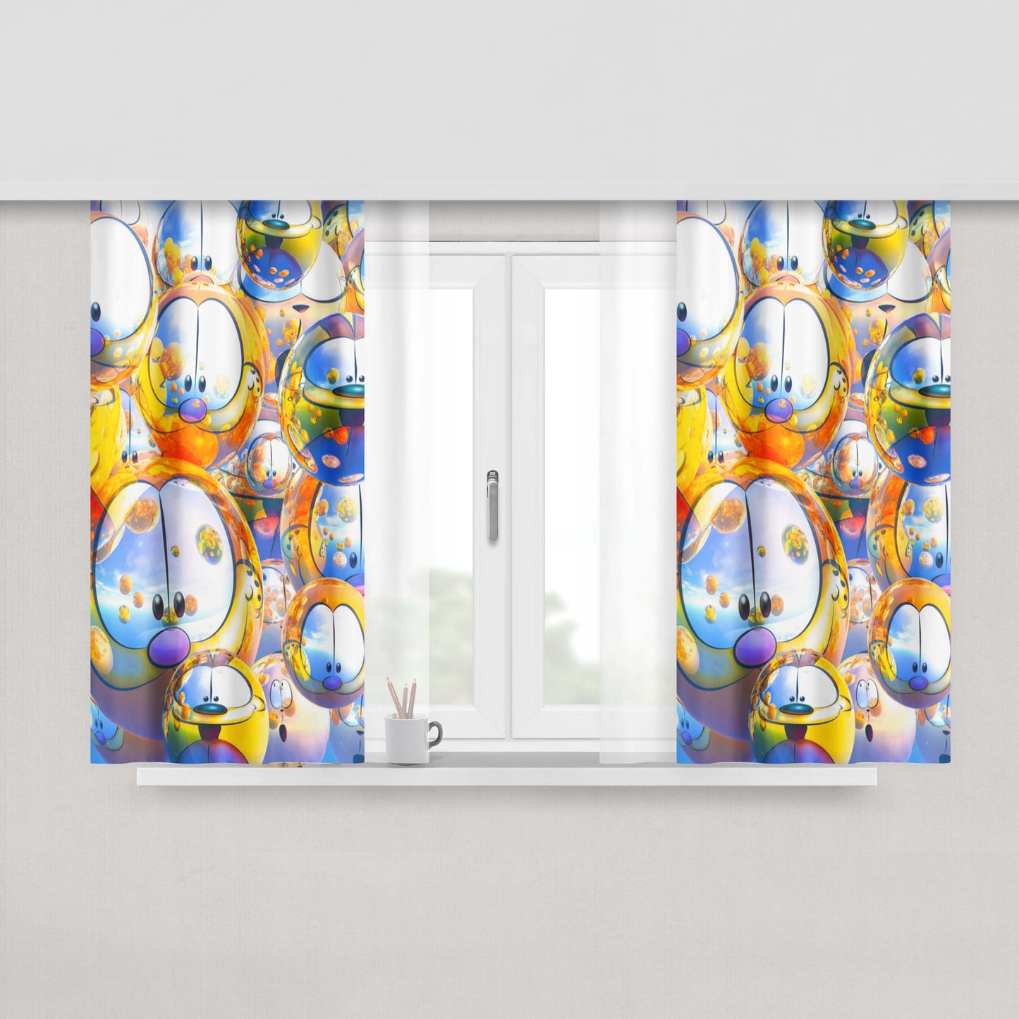 Garfield Halloween Balloon Peach Skin Window Curtains