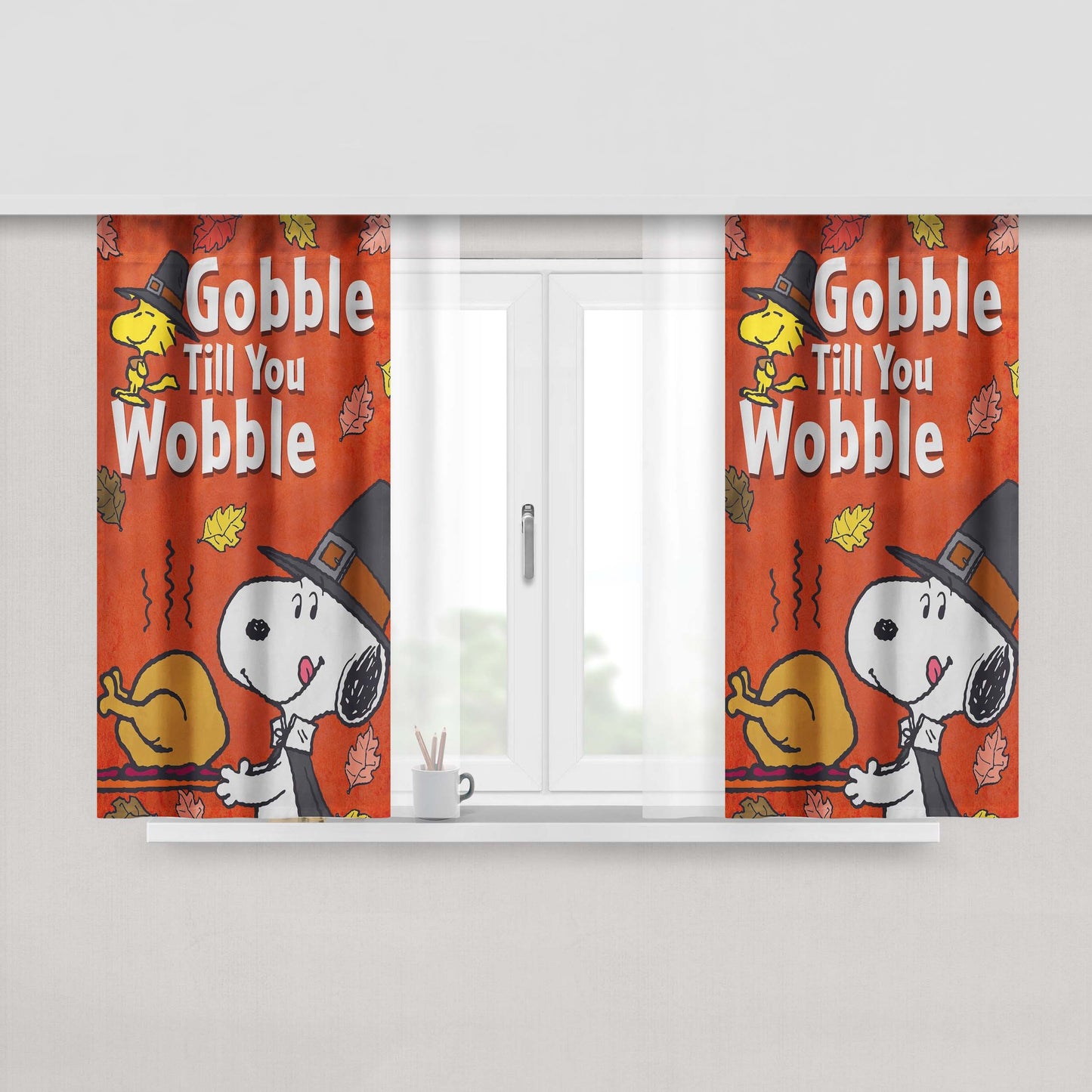 Gobble Till You Wobble Peanuts Peach Skin Window Curtains