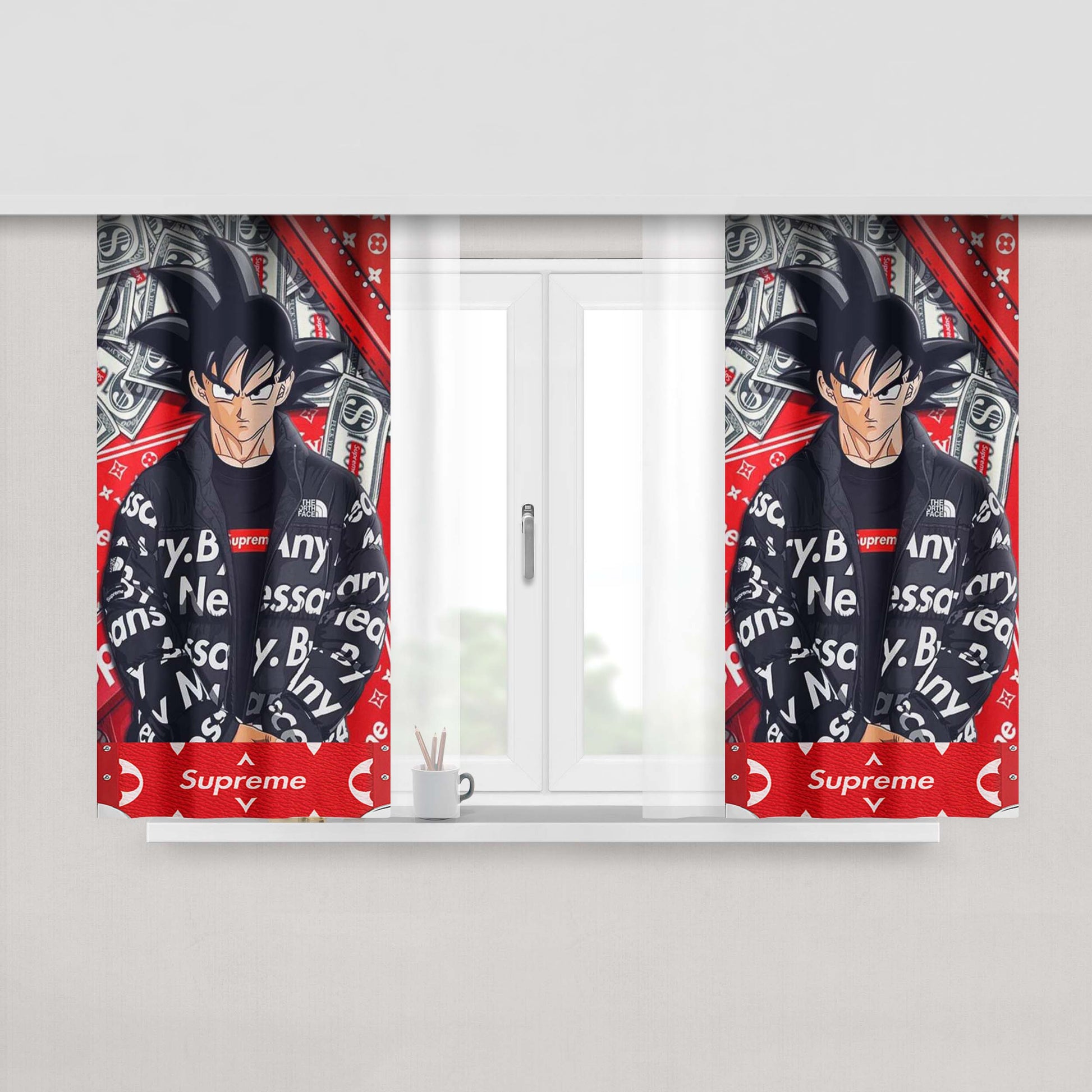 Goku In Supreme Louis Vuitton Mode Peach Skin Window Curtains