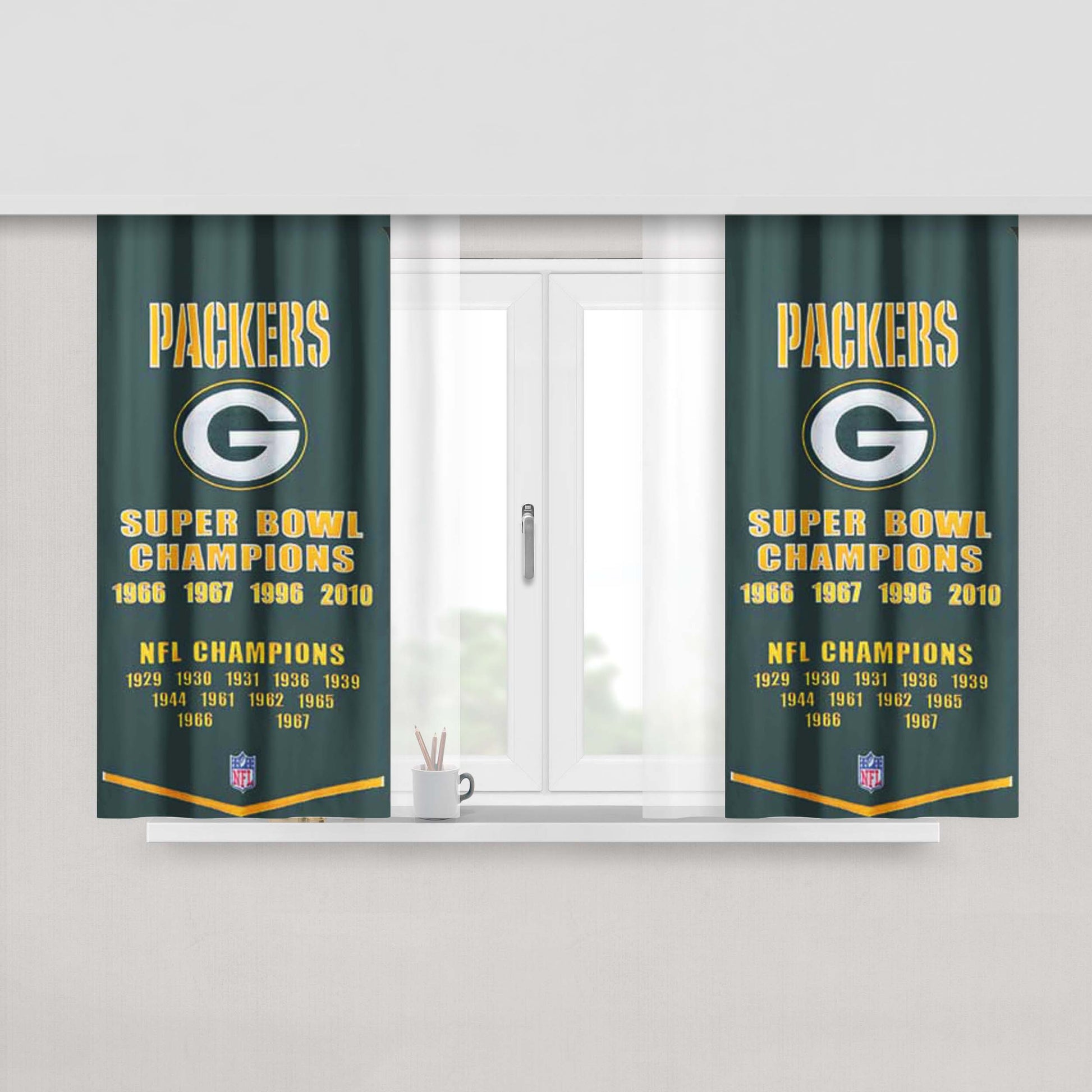 Green Bay Packers Championship Banner Peach Skin Window Curtains