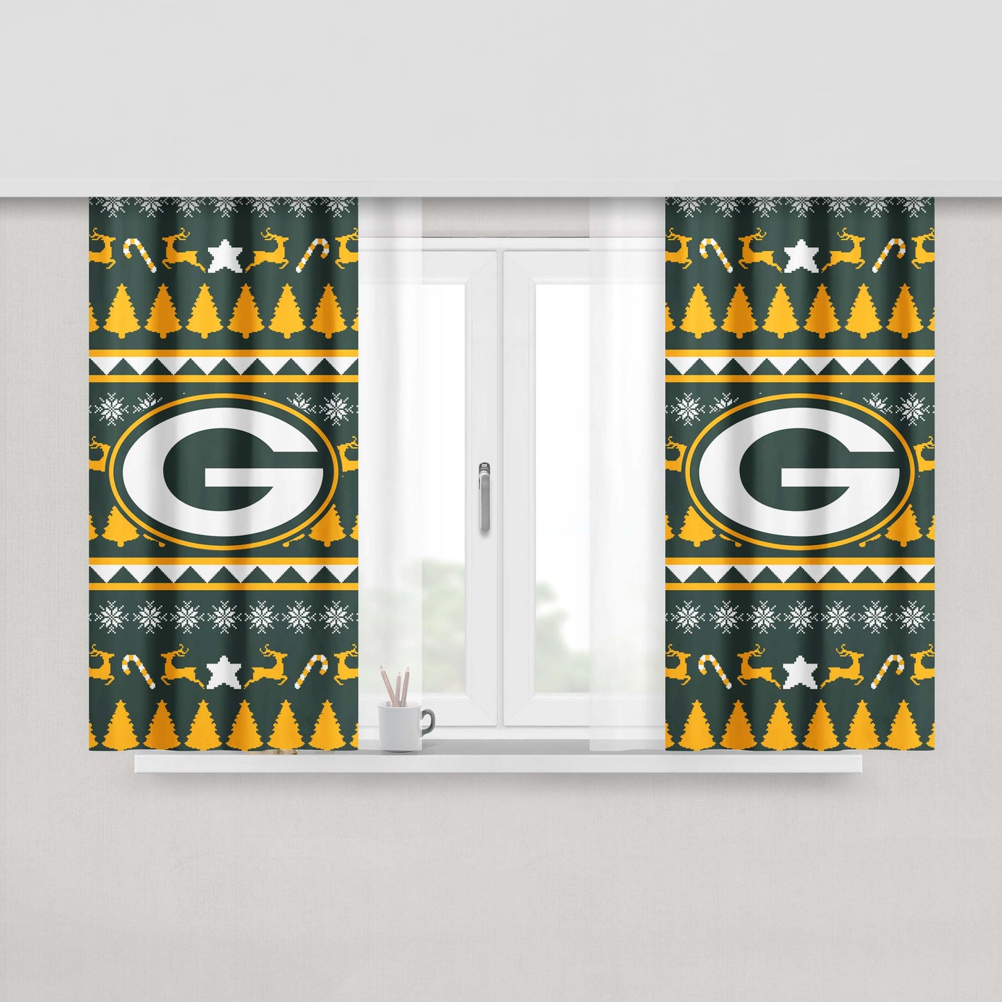Green Bay Packers Christmas Sweater Peach Skin Window Curtains