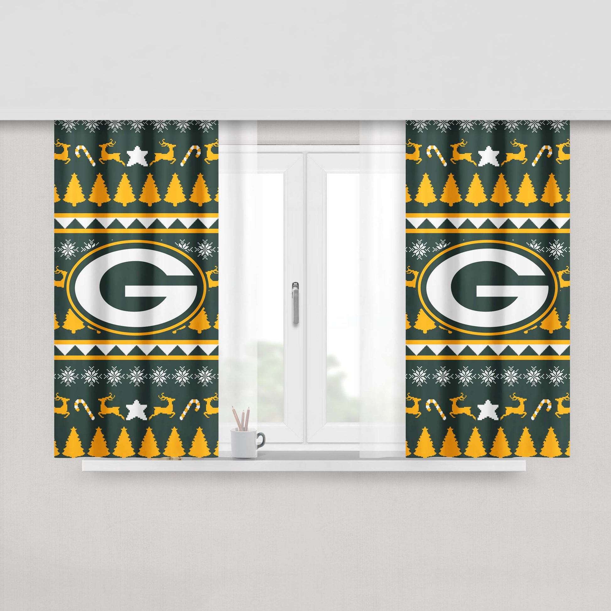 Green Bay Packers Christmas Sweater Peach Skin Window Curtains