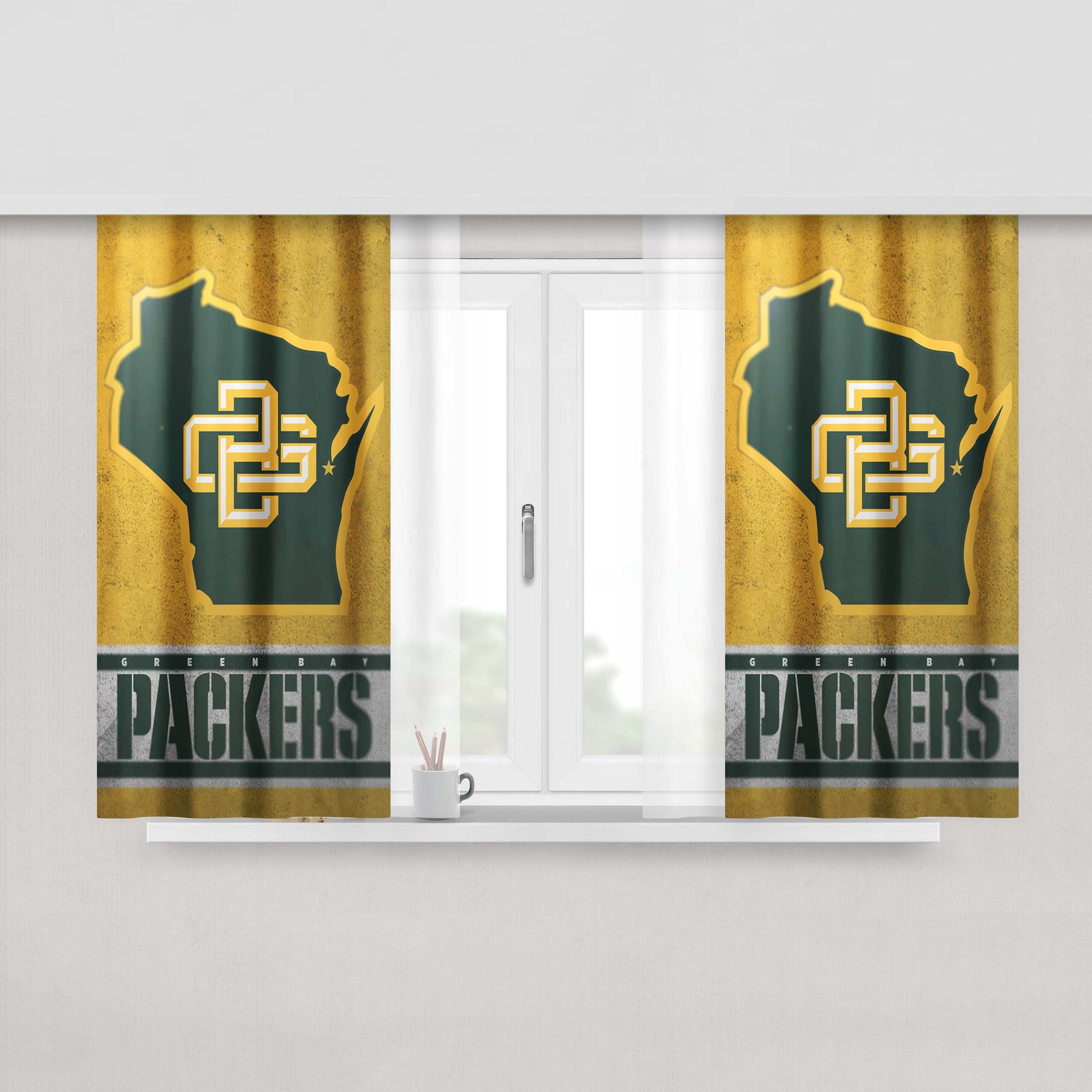 Green Bay Packers Emblem Logo States Map Art Wallpaper Peach Skin Window Curtains