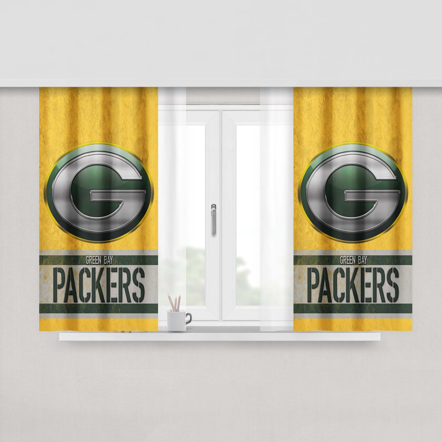 Green Bay Packers Emblem Logo Yellow Wallpaper Peach Skin Window Curtains