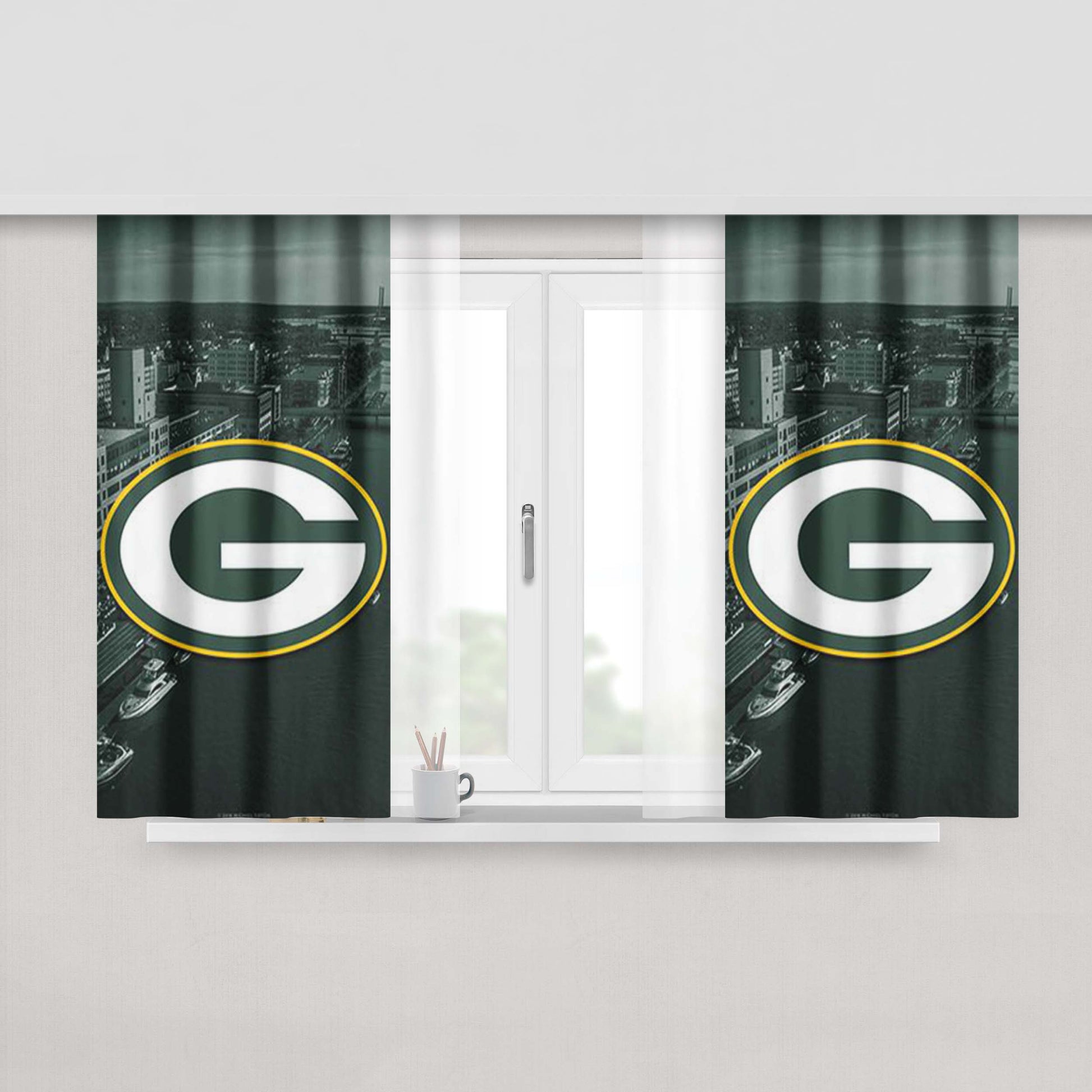 Green Bay Packers Emblem Peach Skin Window Curtains
