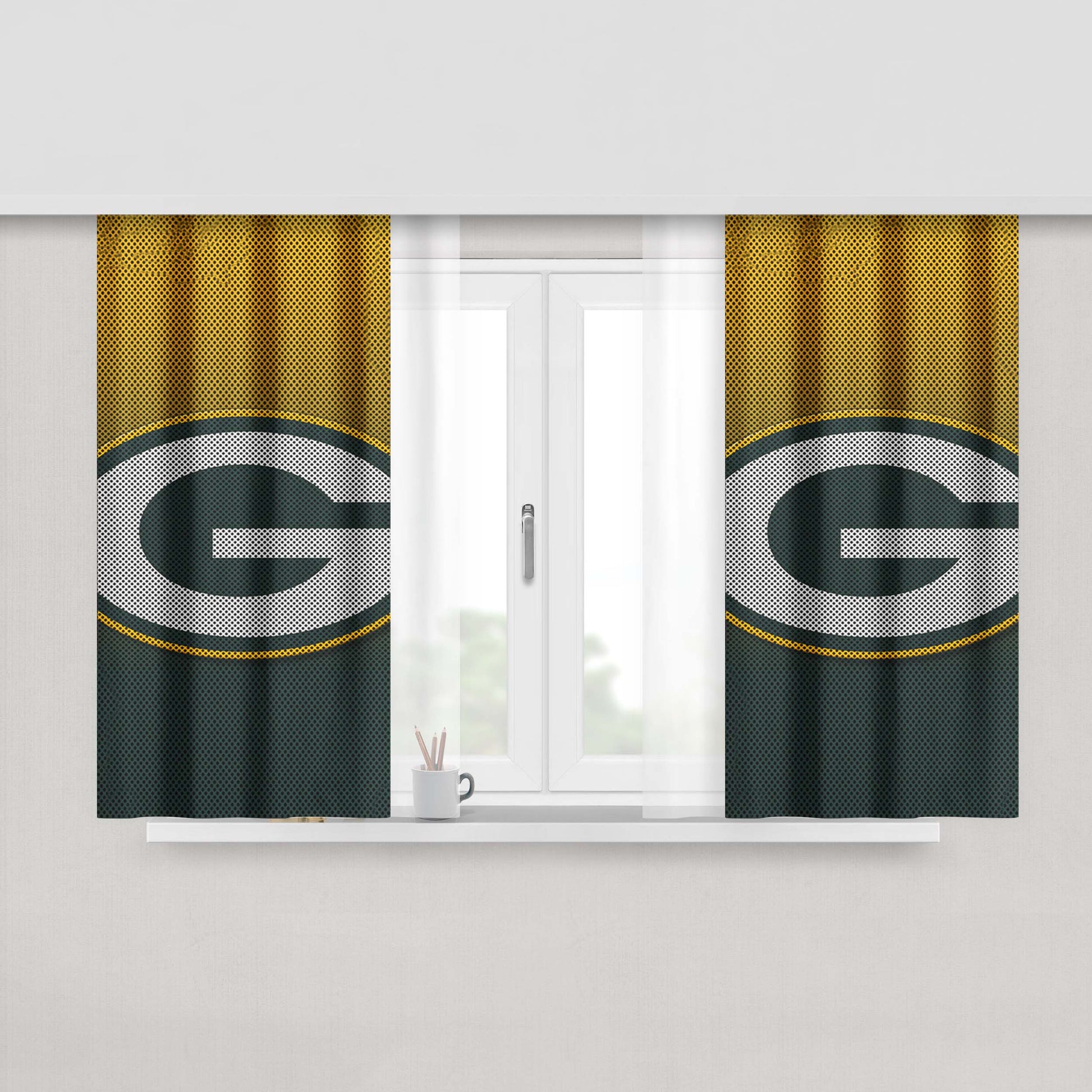 Green Bay Packers Football Logo Peach Skin Window Curtains